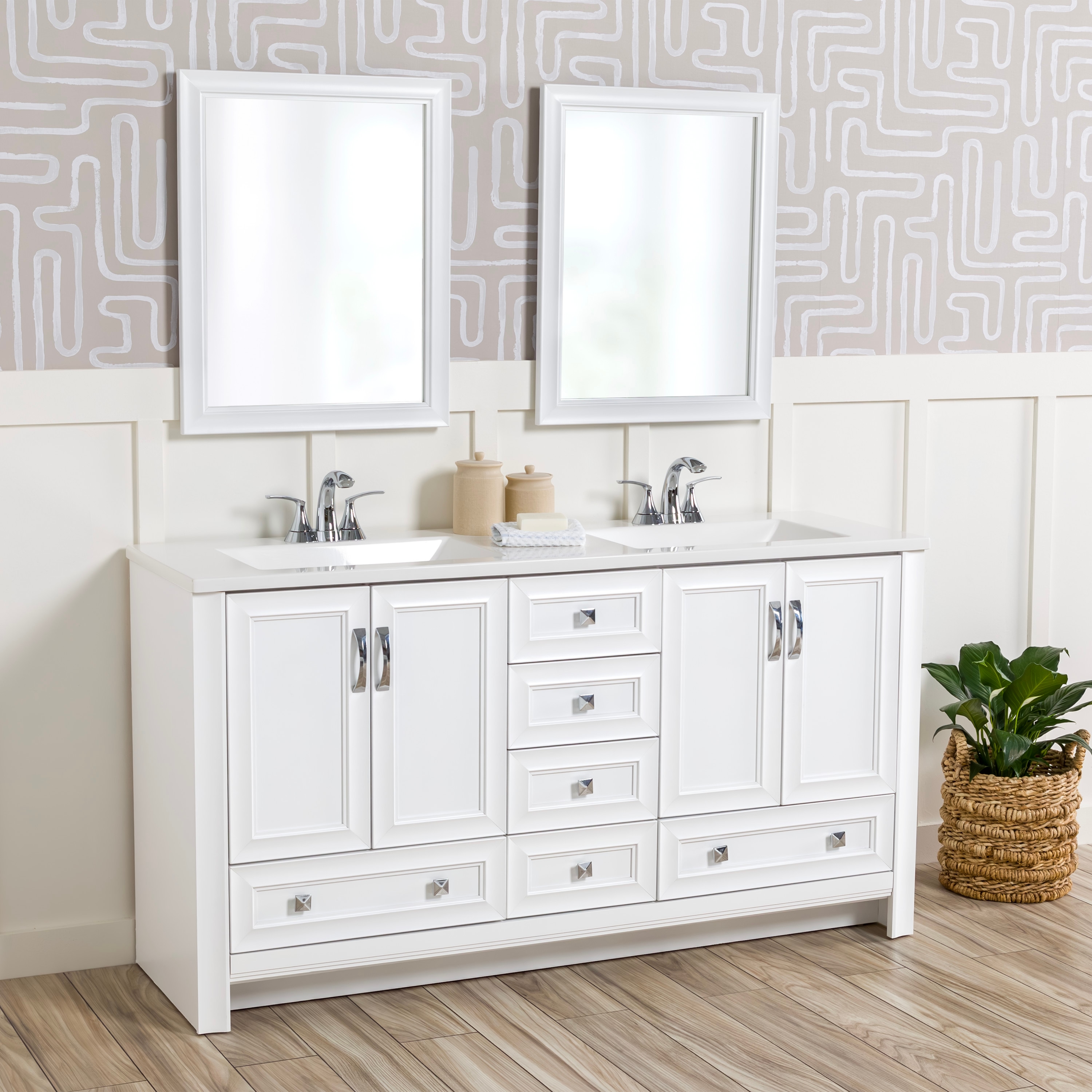 Diamond NOW Owen 60-in White Double Sink Bathroom Vanity Diamond NOW Owen 60-in White Double Sink Bathroom Vanity