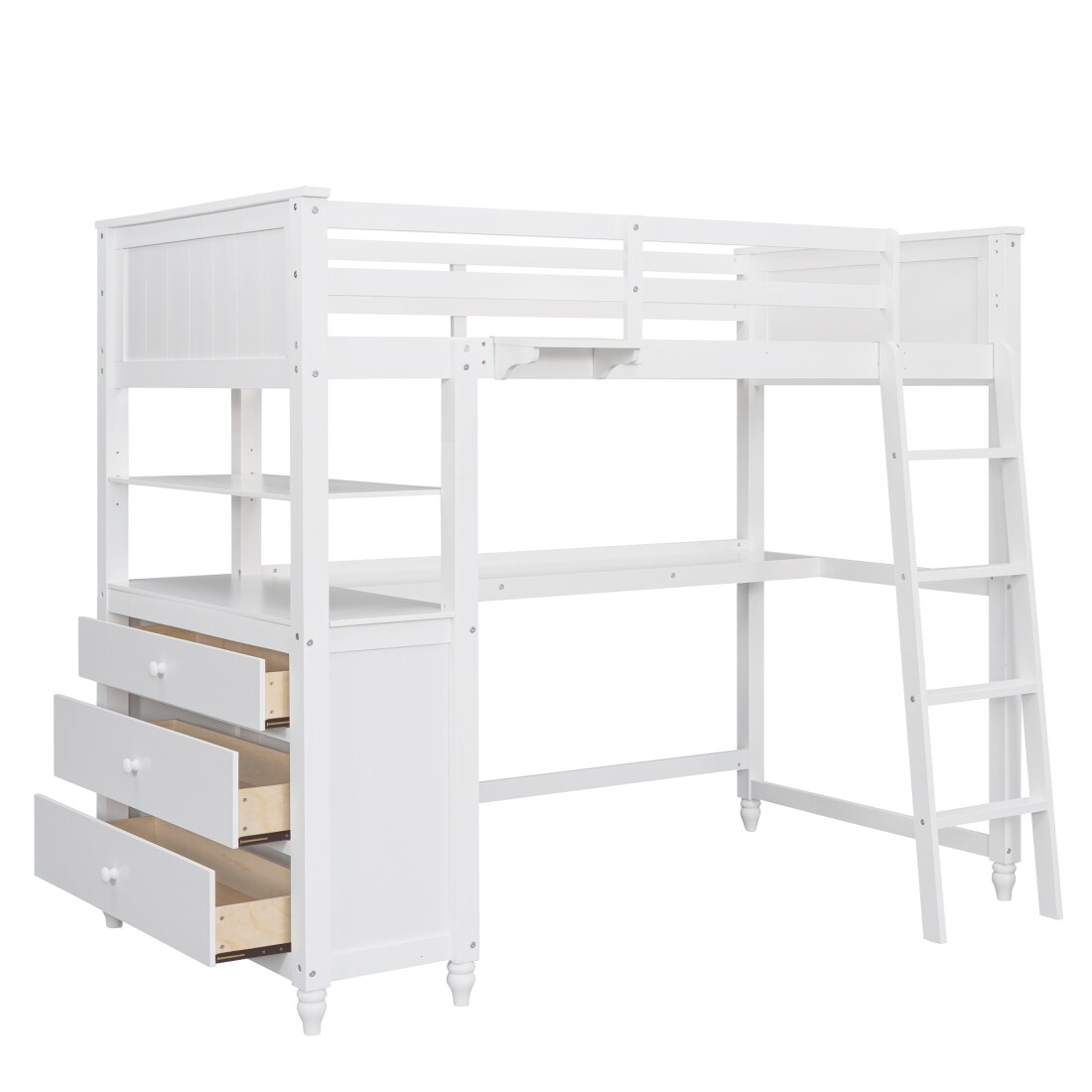 CHITA Twin Size Modern Wood Loft Bed with Built In Desk Guardrails No ...