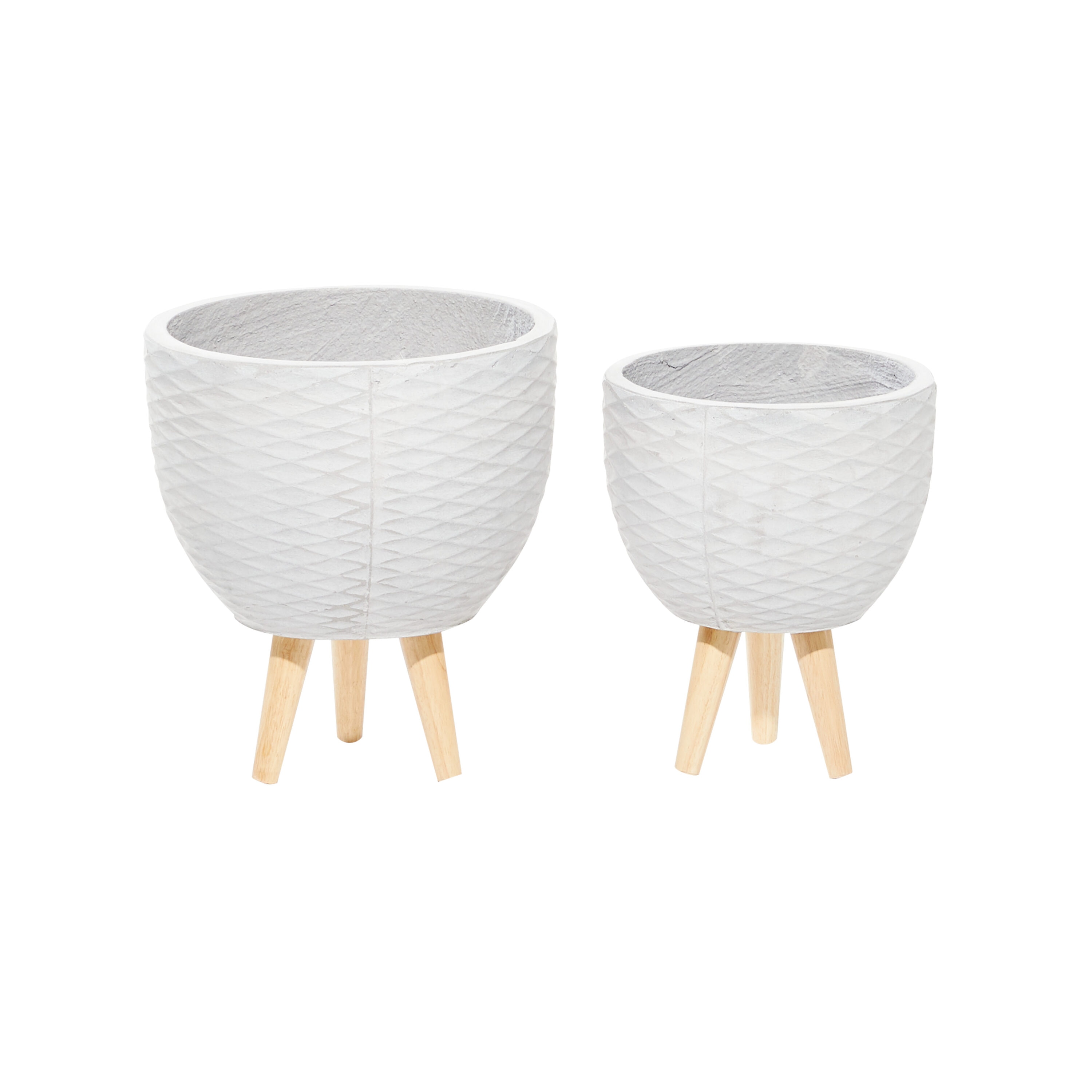 Gray Ceramic Indoor Outdoor Planters with Wooden Legs, Set of 2