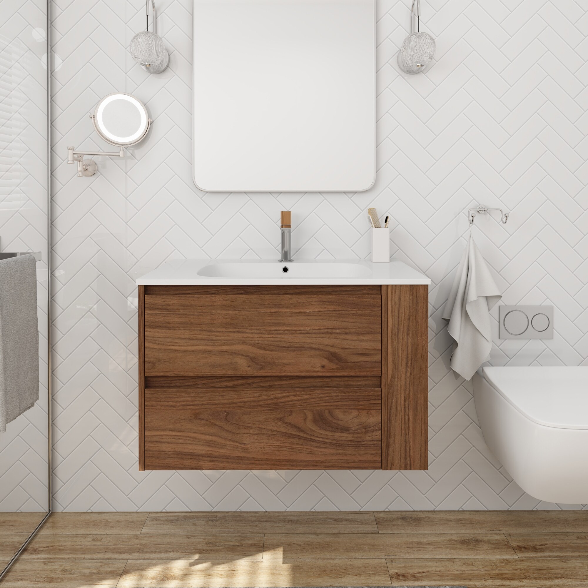 Forclover Floating Soft-Closing Reversible 30-in Brown Oak Single Sink ...