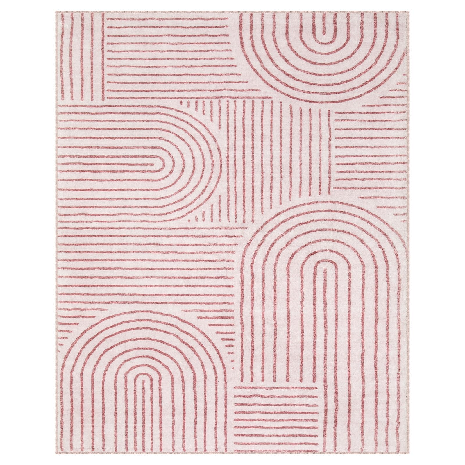 Lahome AR-DYRZP-002-P4 8 x 10 (ft) Pink Abstract Rainbow Lines Short Pile Velvet Rectangular Indoor Area Rug