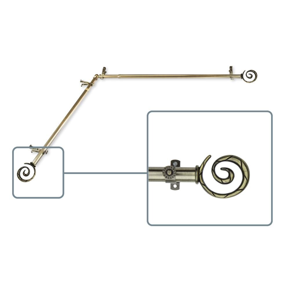 Hart & Harlow L4827-484CR Curled 13/16-in 48-in to 84-in Antique brass Steel Corner curtain rod with Finials