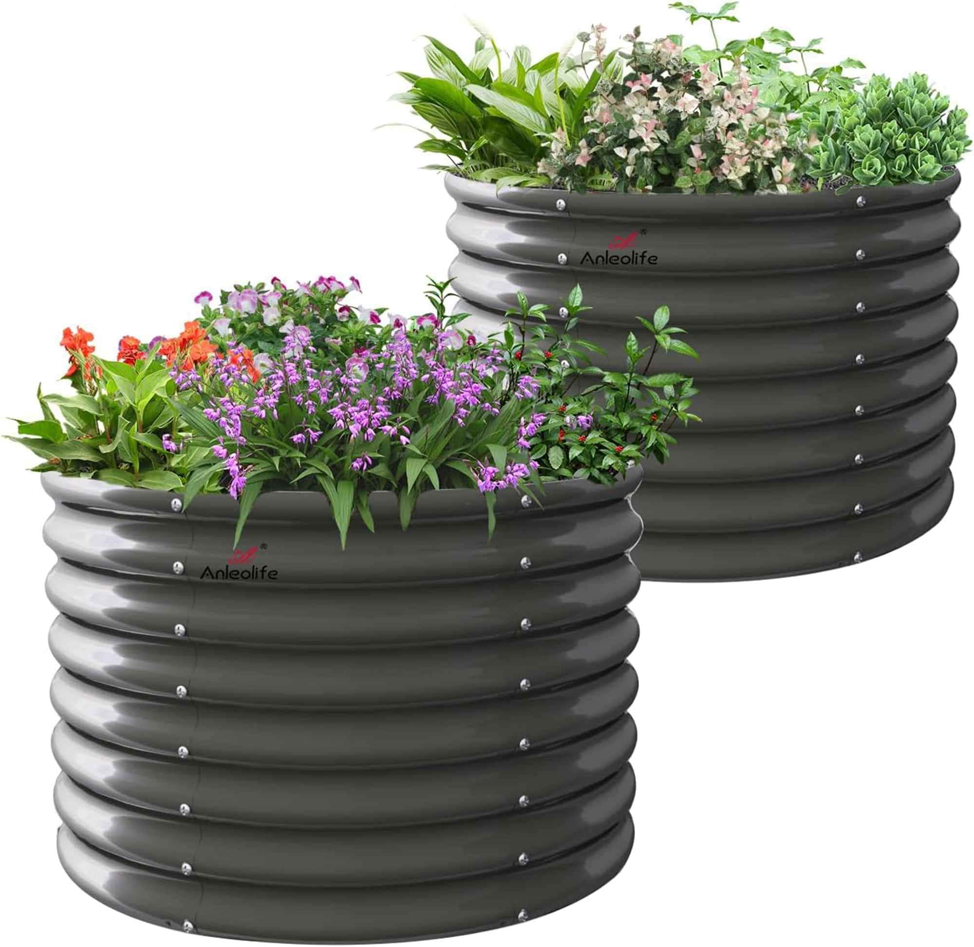 Runesay QCGABED04-11 43.45-cu ft 35-in W x 35-in L x 24-in H Gray Galvanized Metal Raised Garden Bed