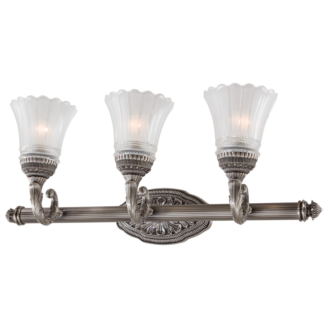 Brushed Nickel 3-Light Traditional Vanity Fixture with Etched Glass Shades