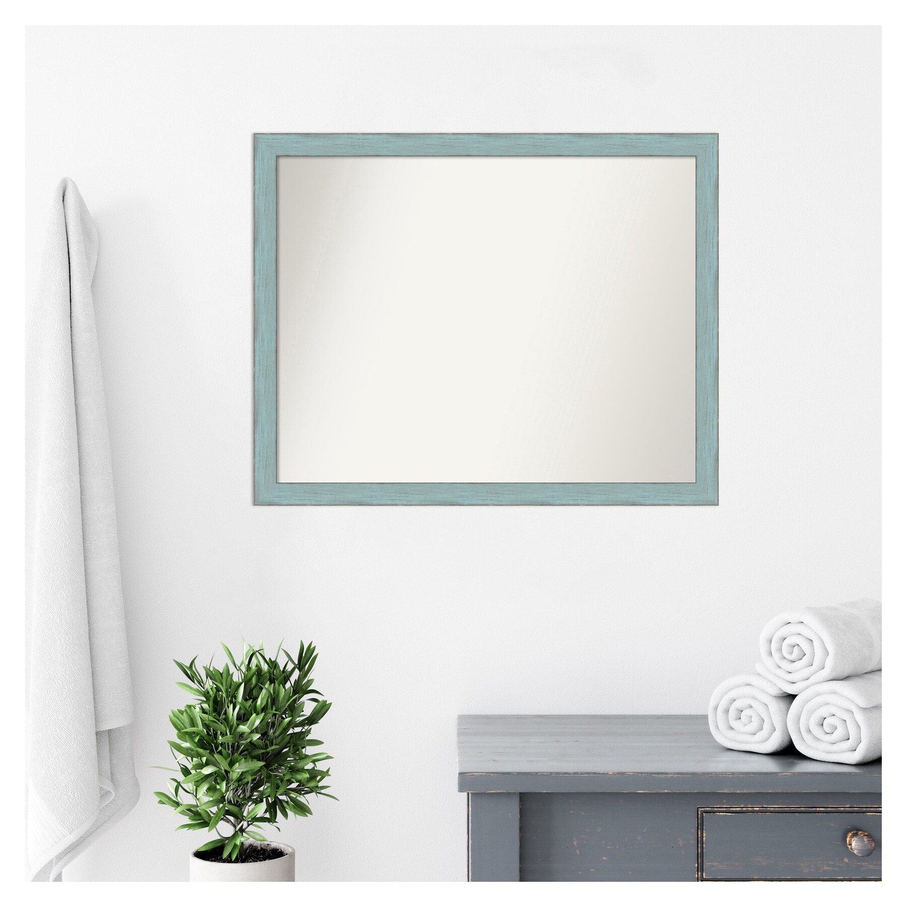 Sky Blue Rustic Wood Rectangular Bathroom Wall Mirror