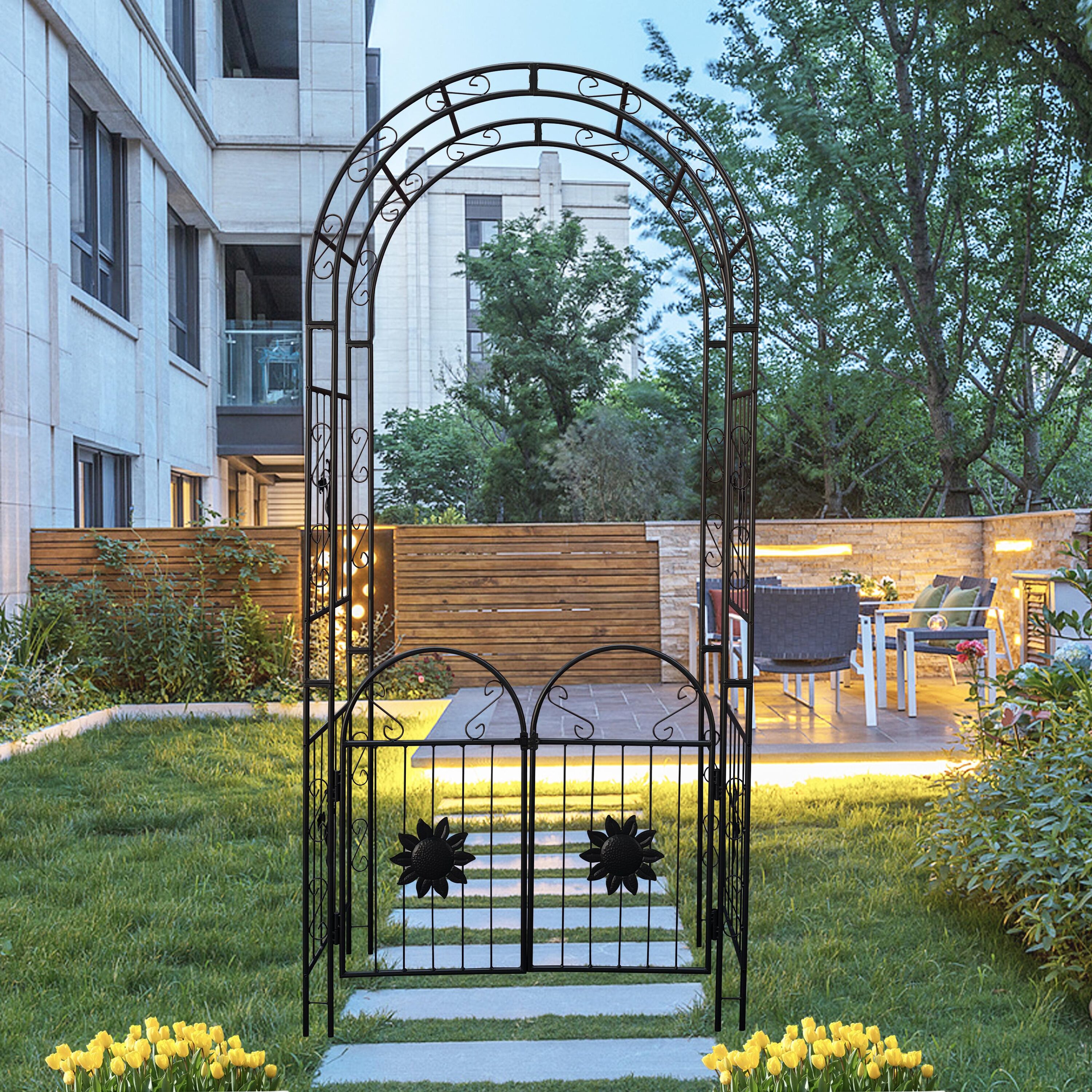 AHIOU HOME Detroit 3.8-ft W X 8.2-ft H Black Garden Arbor In The Garden ...