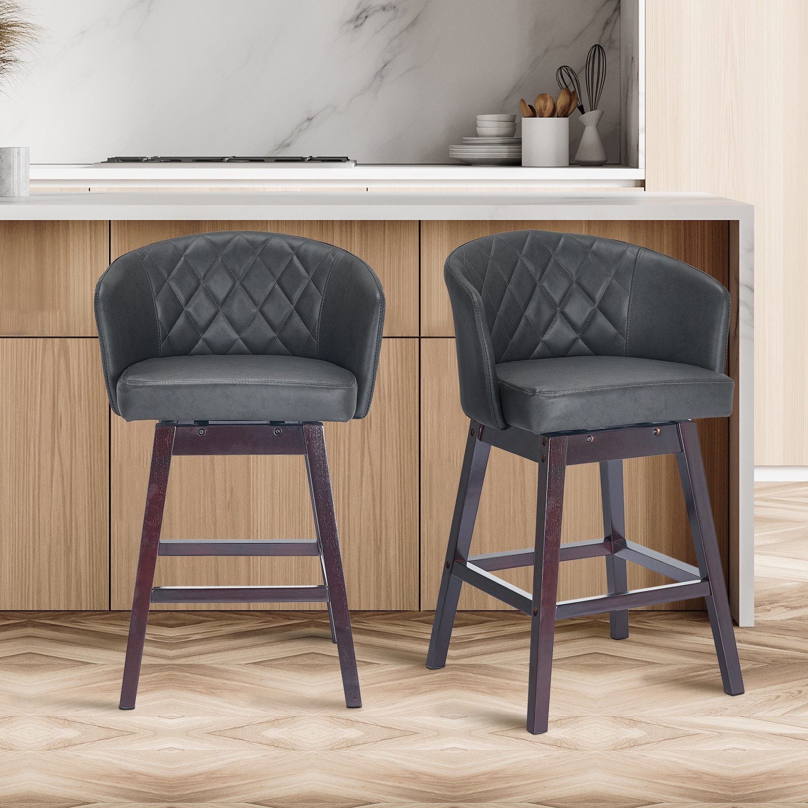 LOVMOR SF-L-2118-BG 360 Degree Swivel Bar Stools Counter Height Barstools Modern Upholstered Bar Stools 2 pack