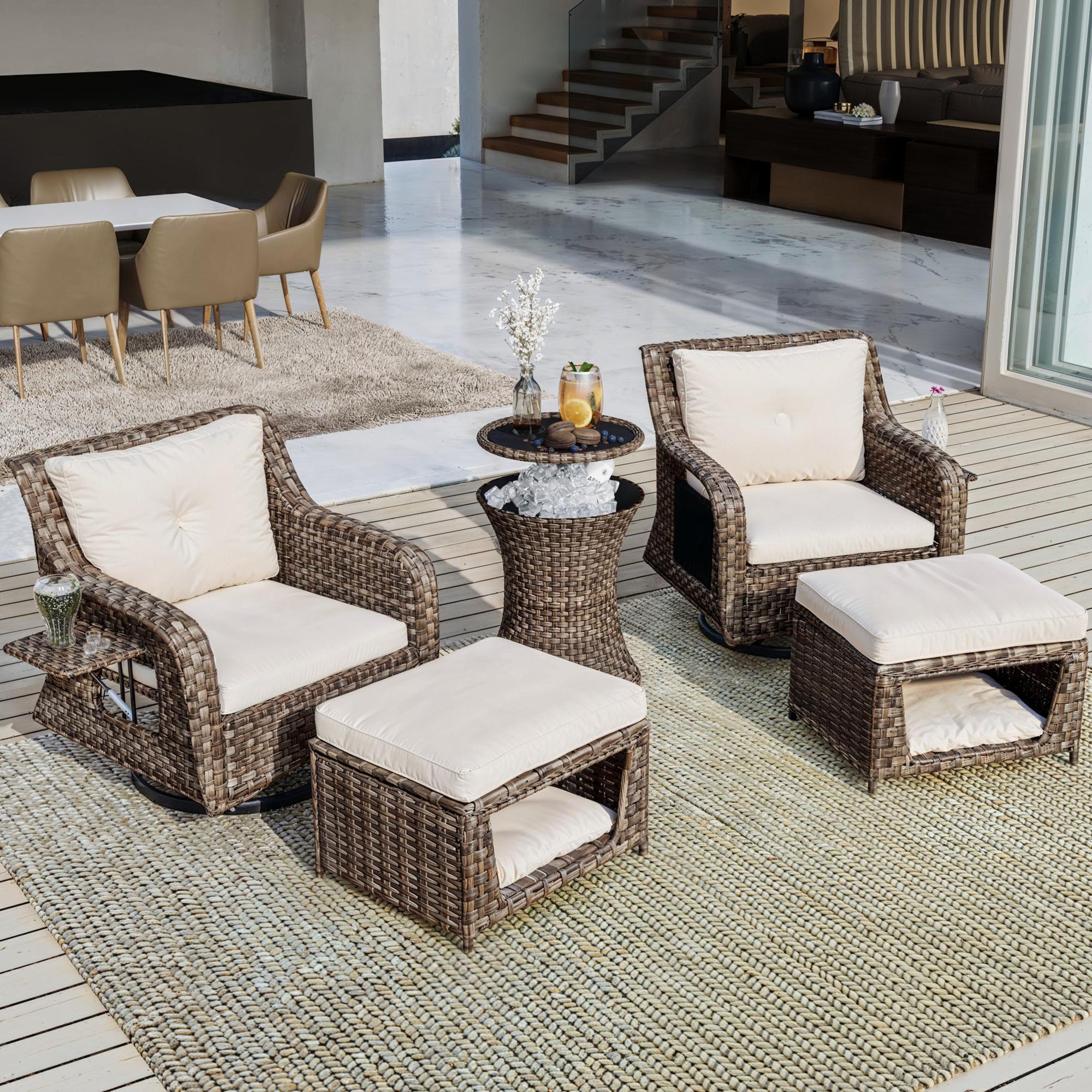 Bayfeve BFKK-6A-PCS Patio Furniture Set 5 -Piece Rattan Patio Conversation Set with Off-white Cushions