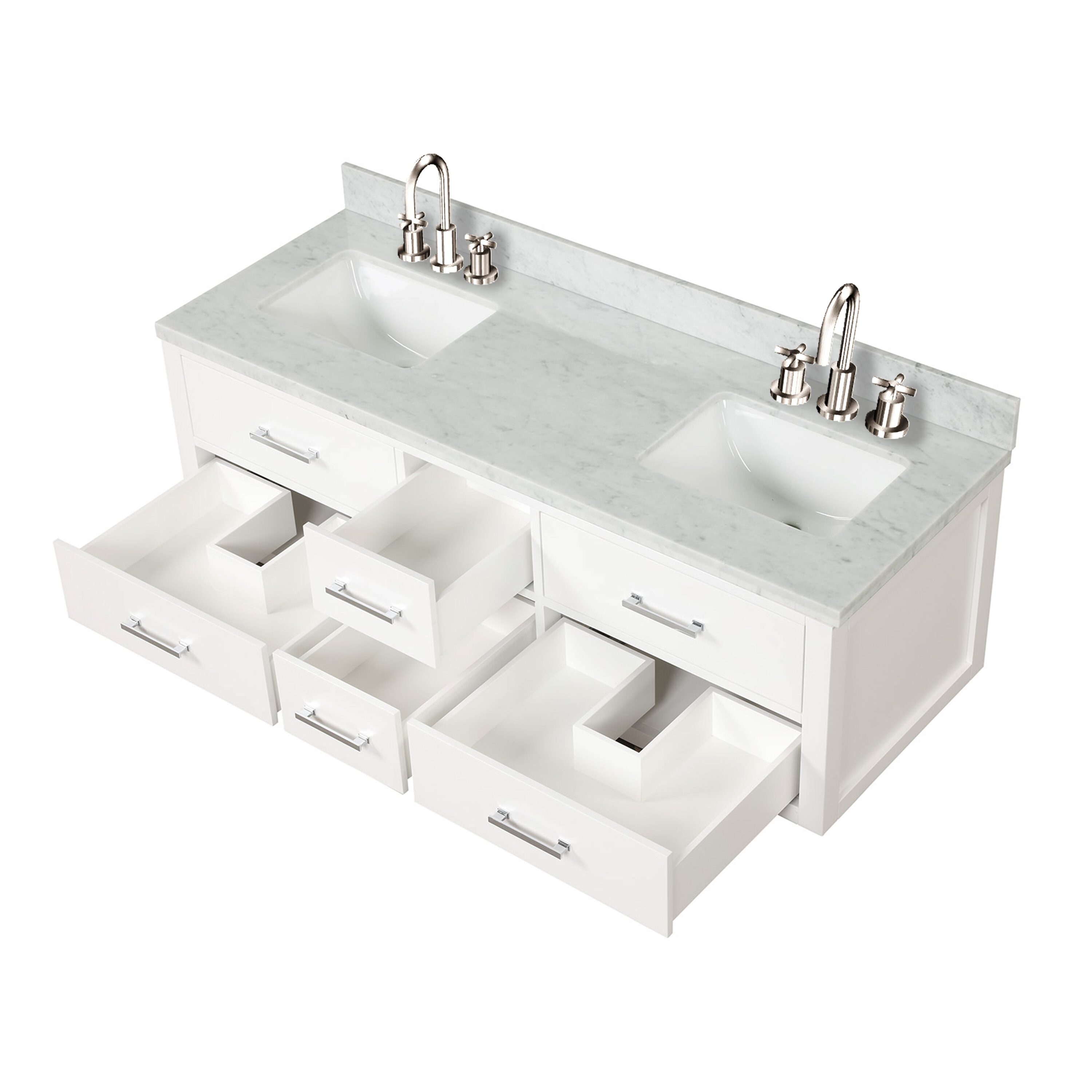 Lexora Southold 60 In White Undermount Double Sink Floating Bathroom Vanity With White Marble