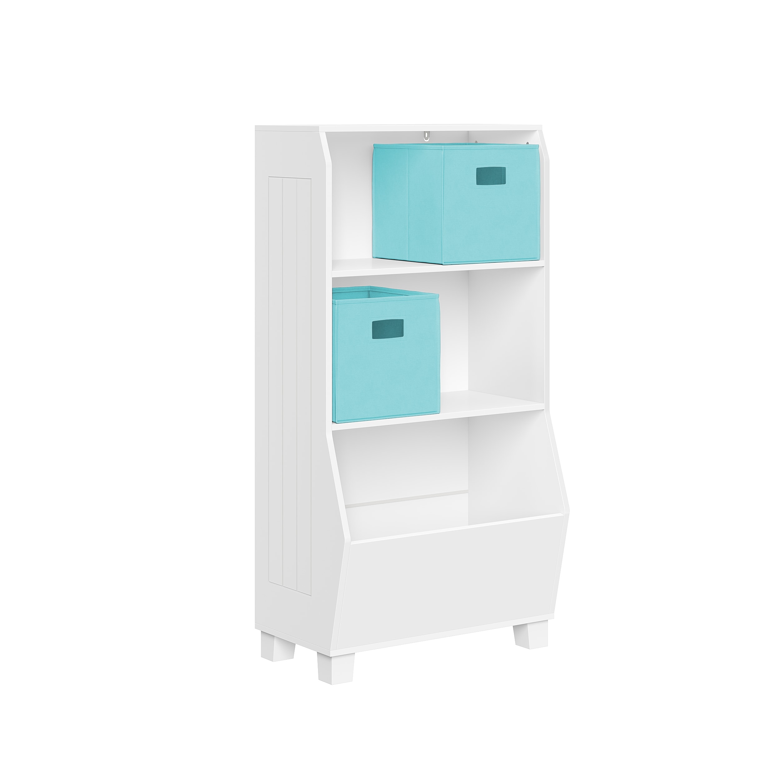 RiverRidge 02-348K White with 2 Aqua Bins 1 -Compartment Kids bookcase ( 22.88-in W x 44.5-in H x 13.75-in D )