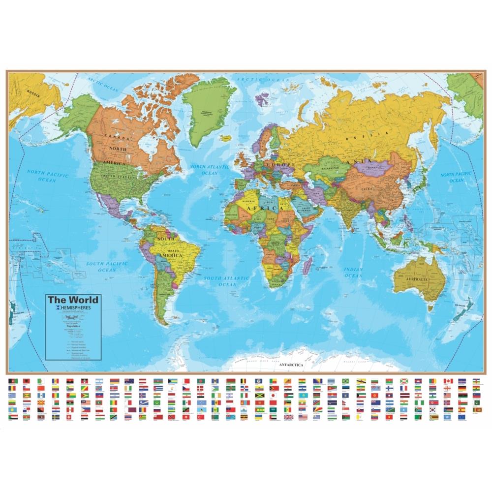 Round World Products Hemispheres Blue Ocean Series World USA Laminated ...