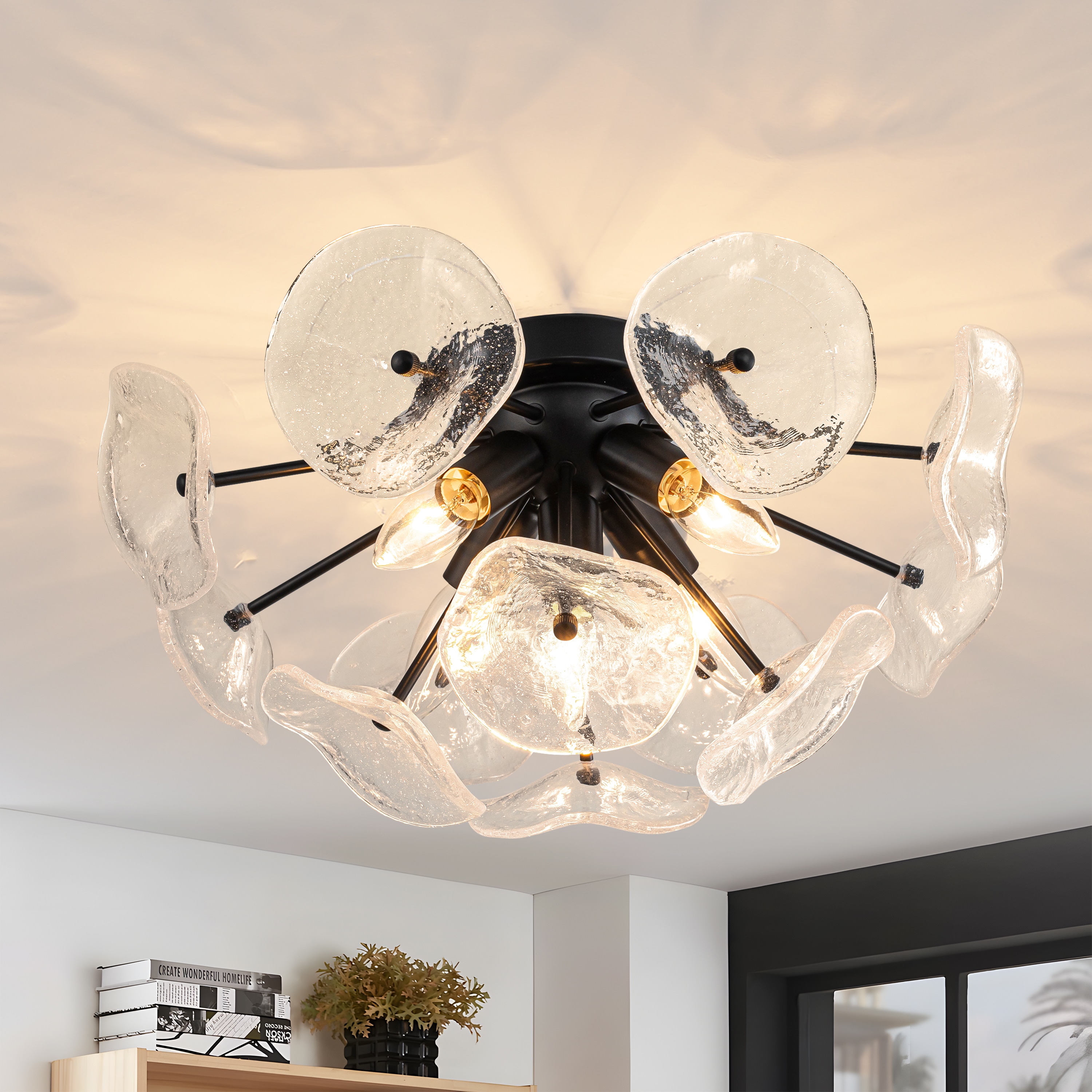 GoYeel 16.14-in Black Indoor 5 -Light Flush Mount Light