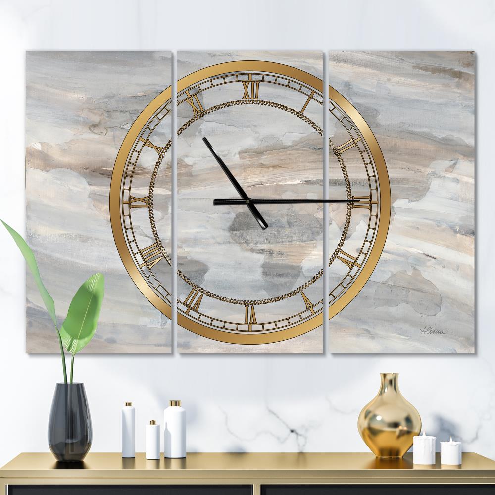 'Misty World Map' Gray Metal Indoor Rectangle Wall Clock - Traditional Style - Oversized - Battery Included | - Designart CLM30205-3P