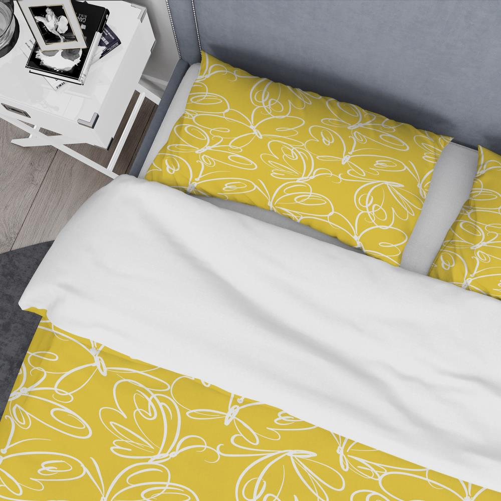 Yellow Butterfly Hand Drawn Twin Duvet Cover Set