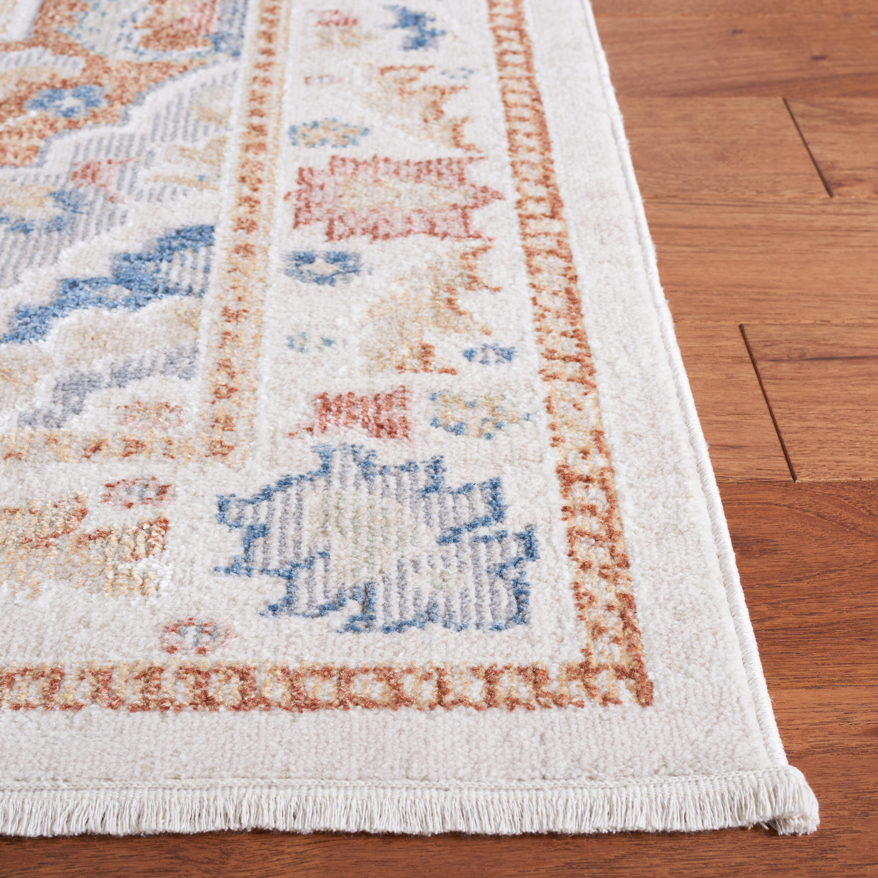 Beige and Rust Rectangular Washable Synthetic Area Rug