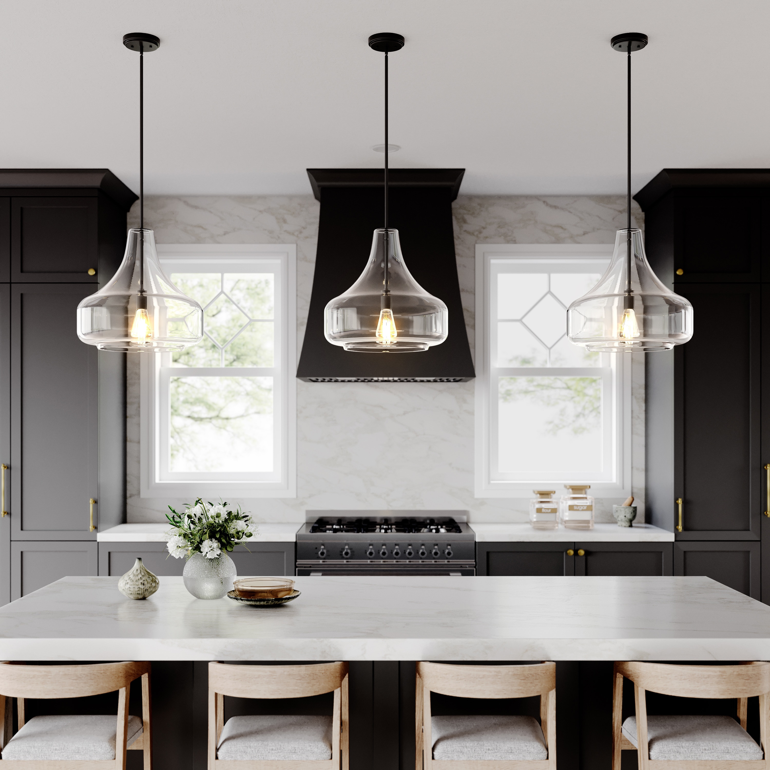 Millennium Lighting Madelynn 1 -Light Matte Black Transitional Clear glass Bell Medium Hanging Pendant Light