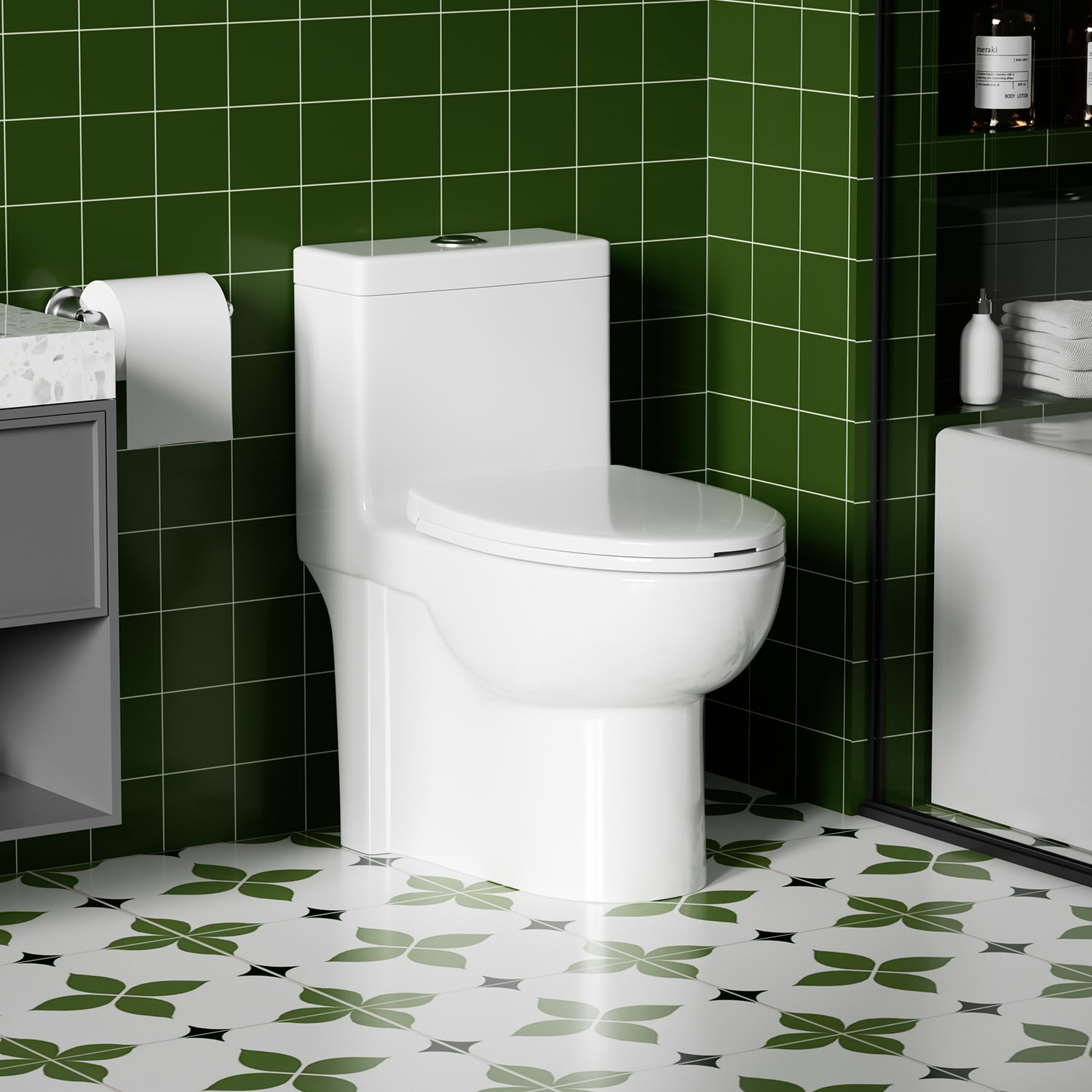 Huluwat - Gloss White One Piece Toilet with Tornado Flush ADA Comfort Height and Quick Release Seat