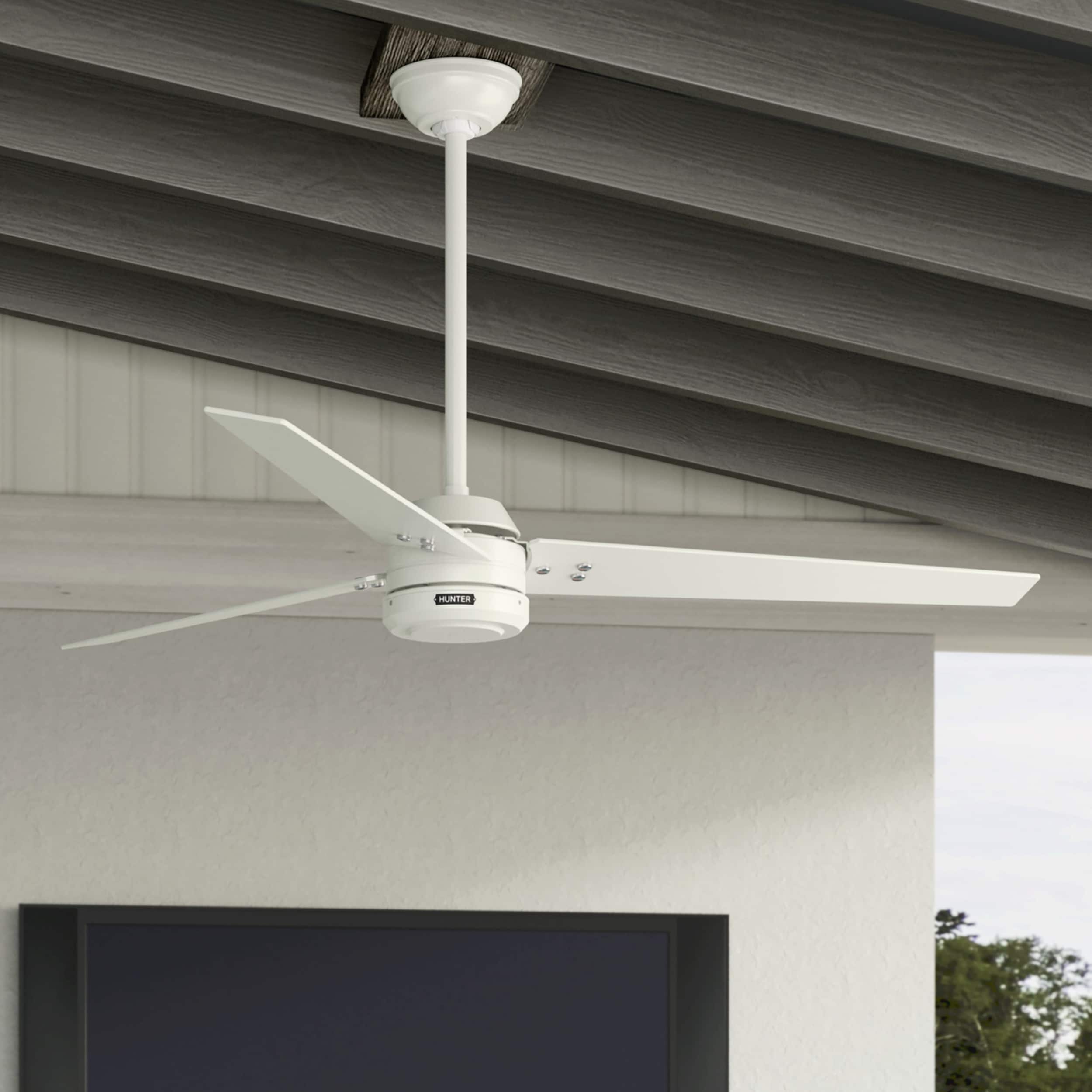 Hunter 52980 Cassius 60-in Outdoor Fresh White with Light Stripe Blades Ceiling Fan Without Light ( 3 -Blade )