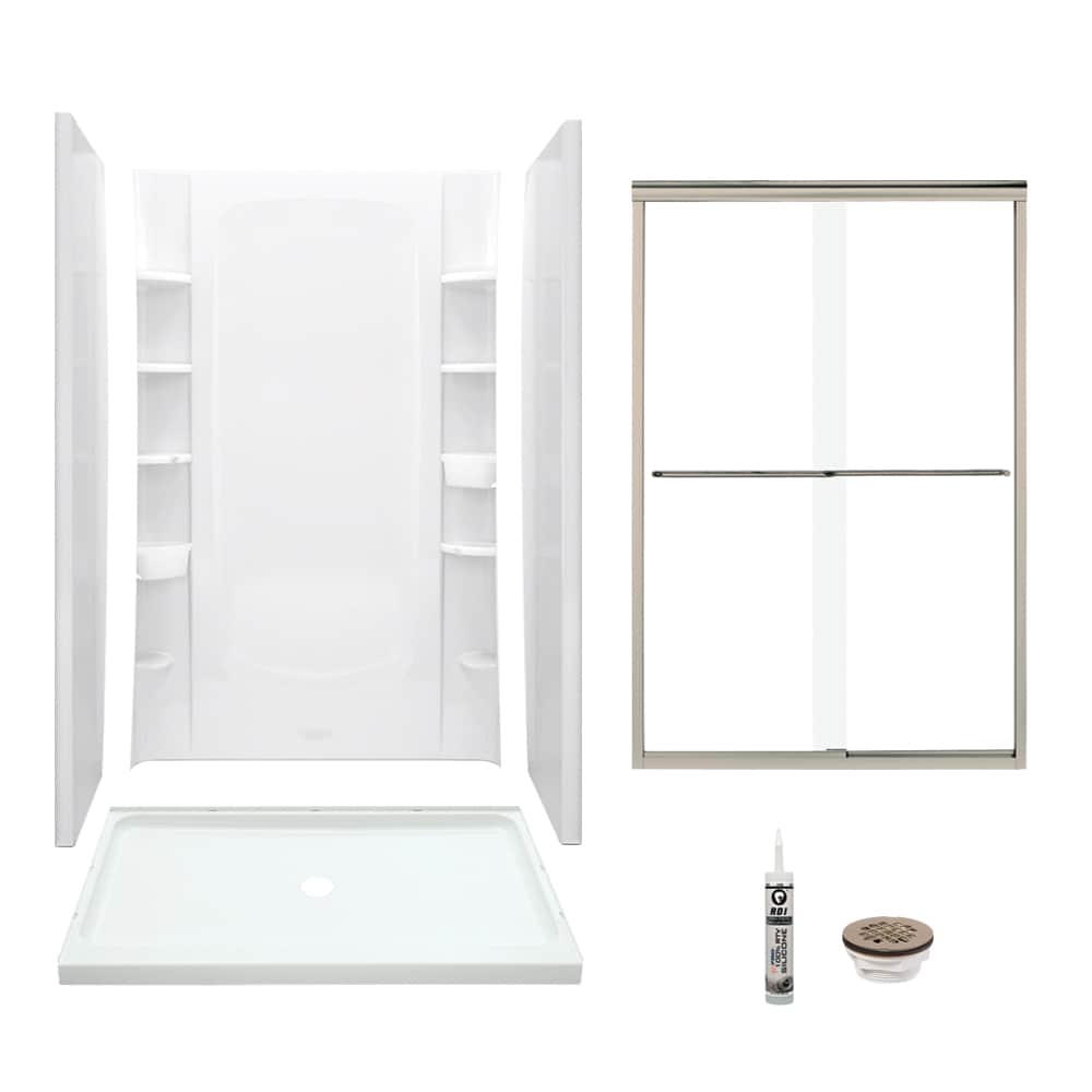Store+ White 5-Piece 34-in x 48-in x 76-in Base/Wall/Door Rectangular Alcove Shower Kit (Center Drain) Drain Included | - Sterling 7232-5475NC-0