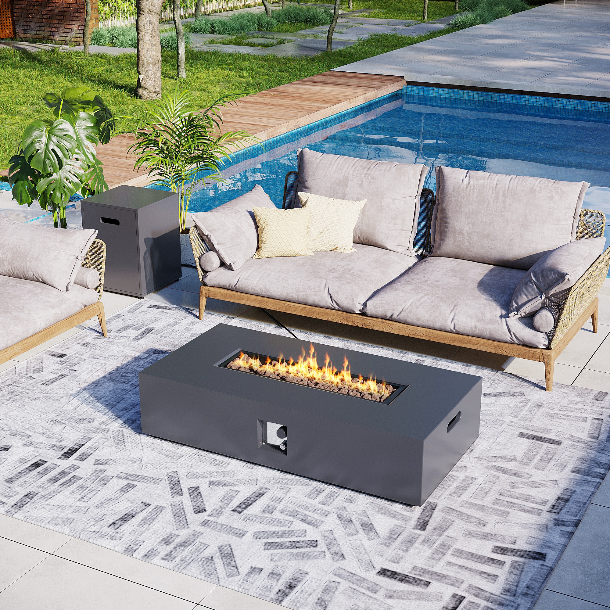 Patio Watcher 56TP-GREY-DK-KDWST 56-in W Dark Gray Iron Rectangle Liquid propane Fire pit table
