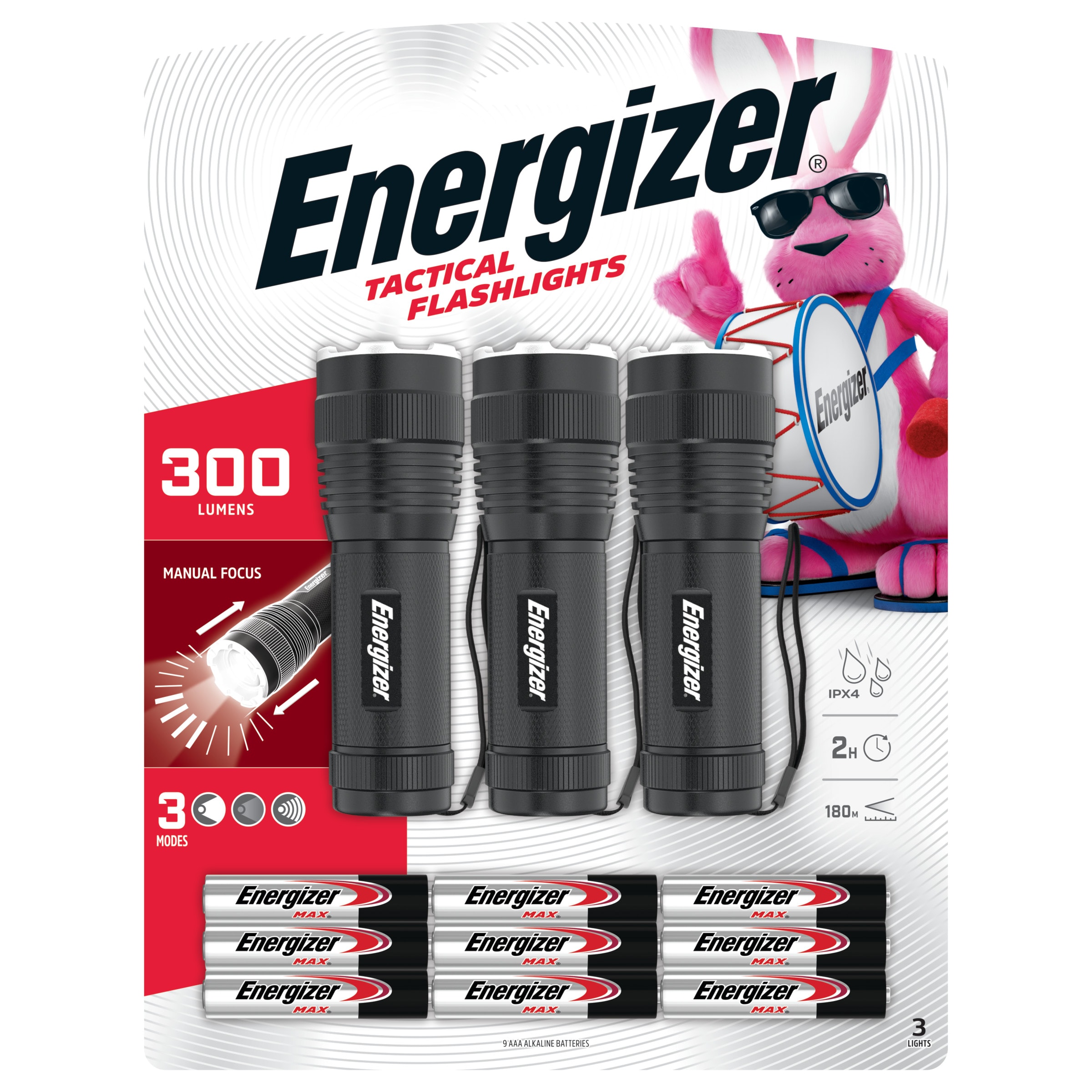 Brand New Energizer Tactical 300 Water Resistant 2 Pack Flash Light 