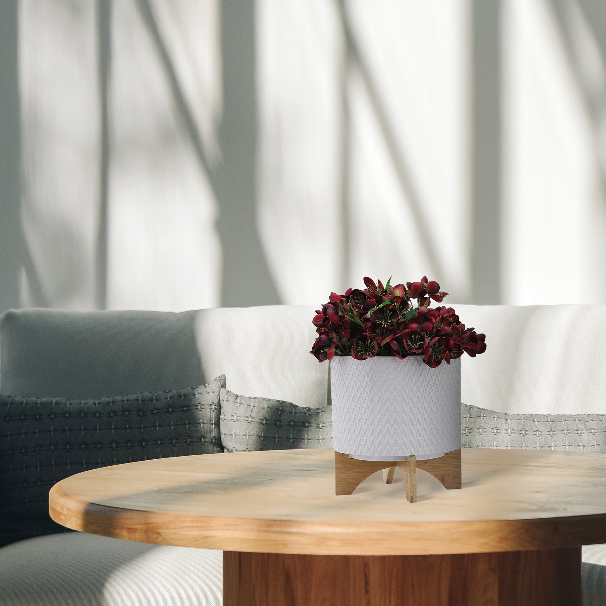 Yiekholo LL-1588AA Round 11.0-in W x 10-in H x 11-in D White Ceramic Indoor/Outdoor with Self Watering Planter