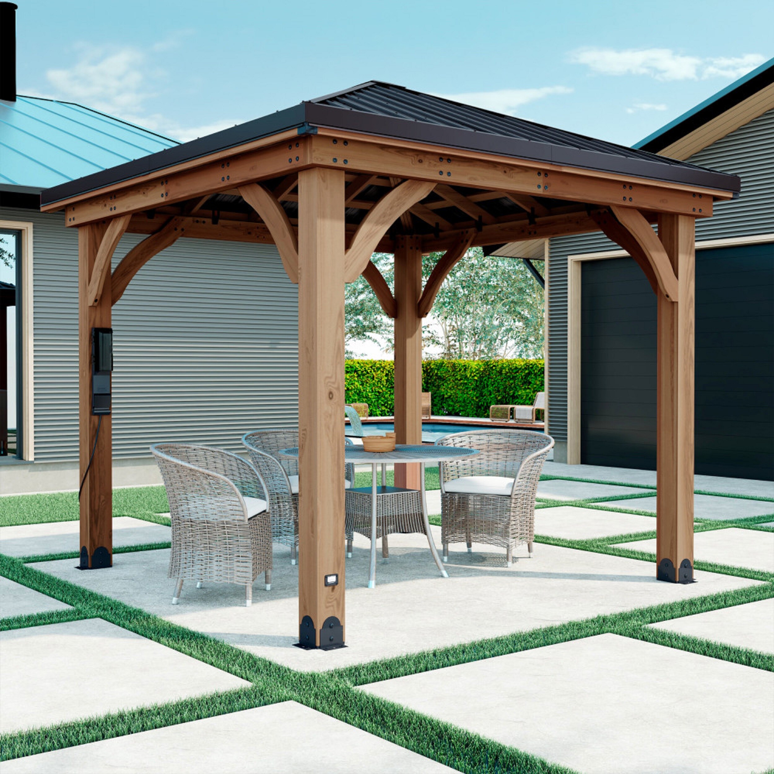 Backyard Discovery 10-ft x 10-ft Brown Square Gazebo with Hardtop Steel Roof