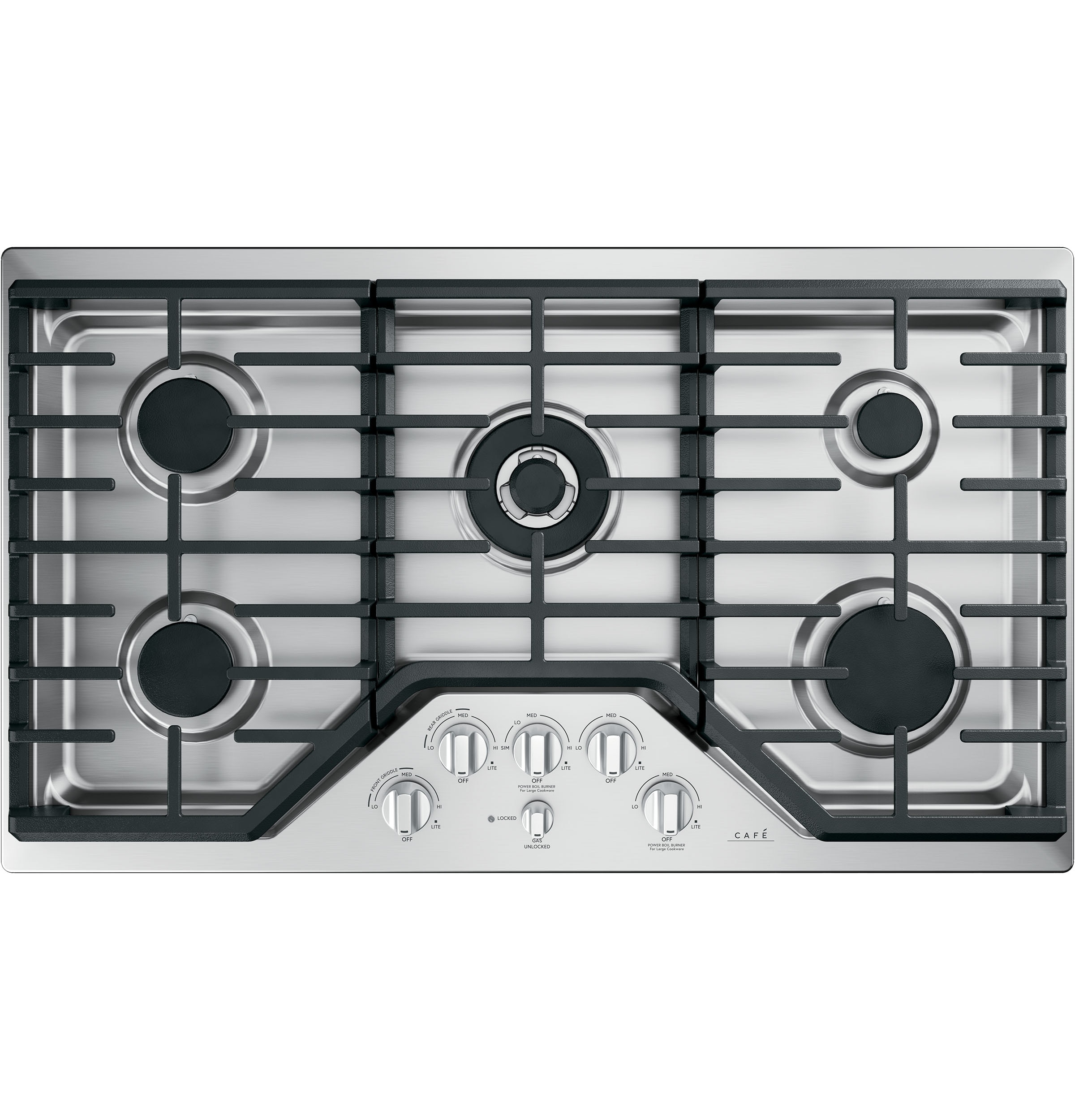 Monogram 36 in. 5-Burner Smart Natural Gas Cooktop with Griddle, Simmer  Burner & Power Burner - Stainless Steel