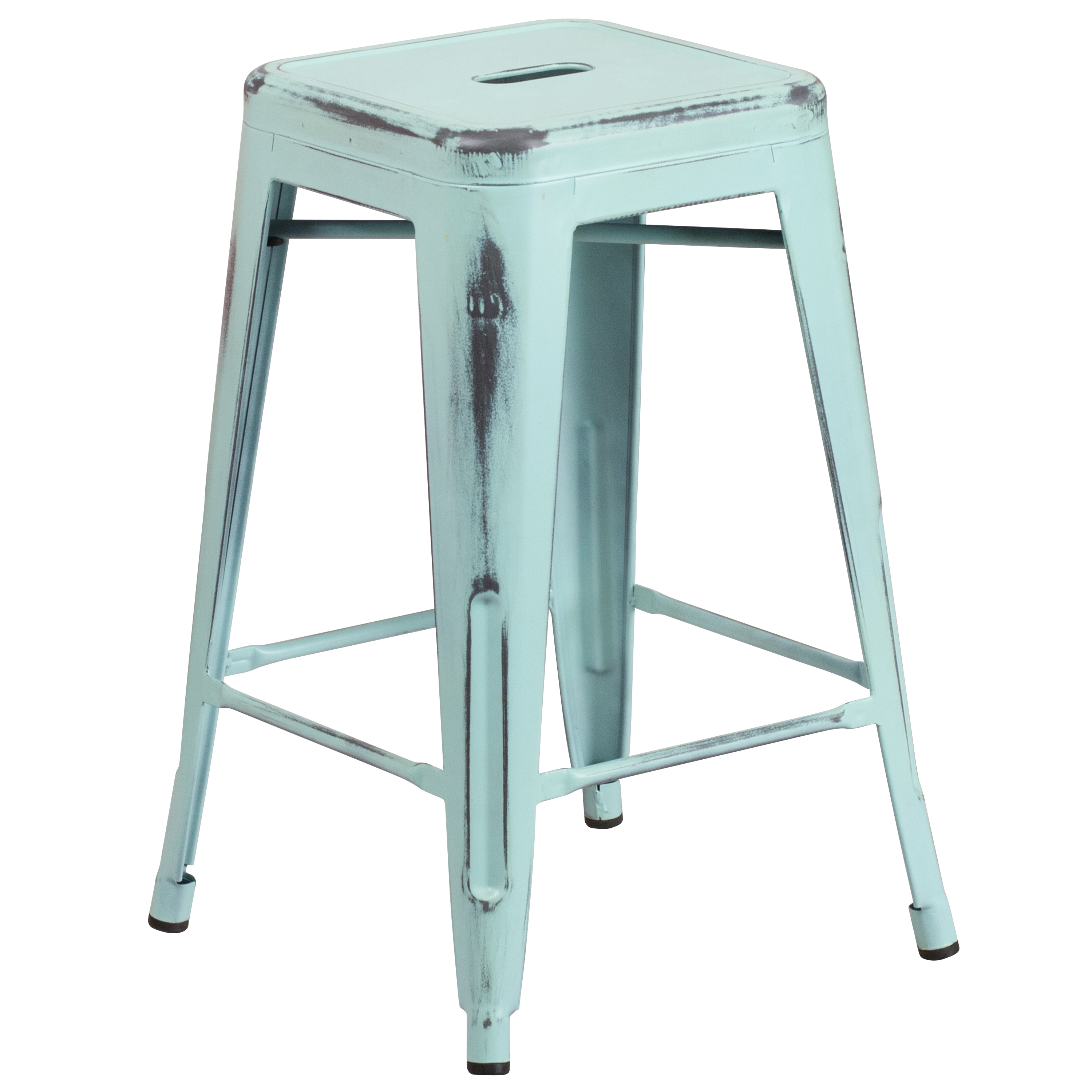 Flash Furniture 889142024477 Kai Green-Blue 24.0-in H Counter height Square seat Stackable Metal Bar Stool