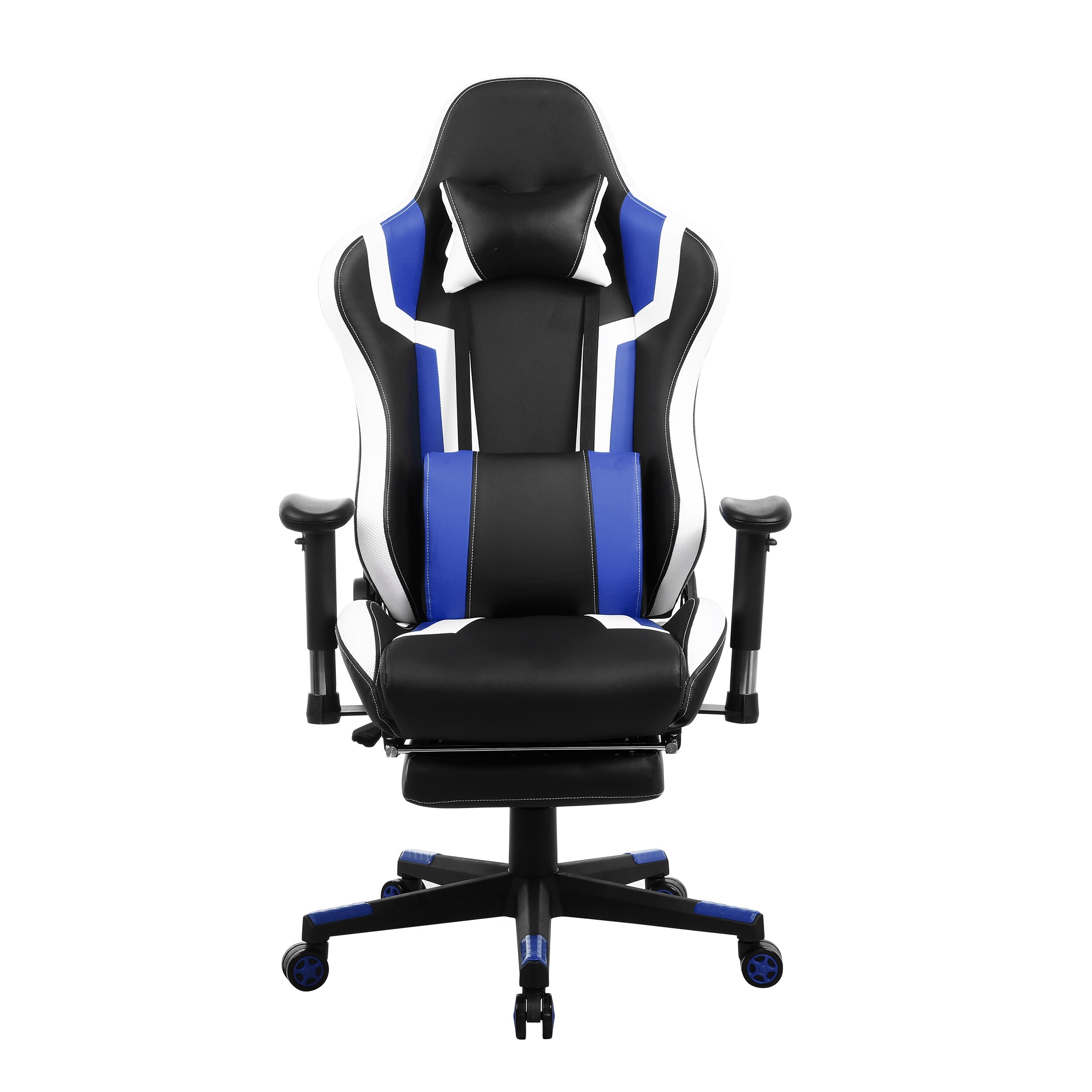 blue white and black gaming chair