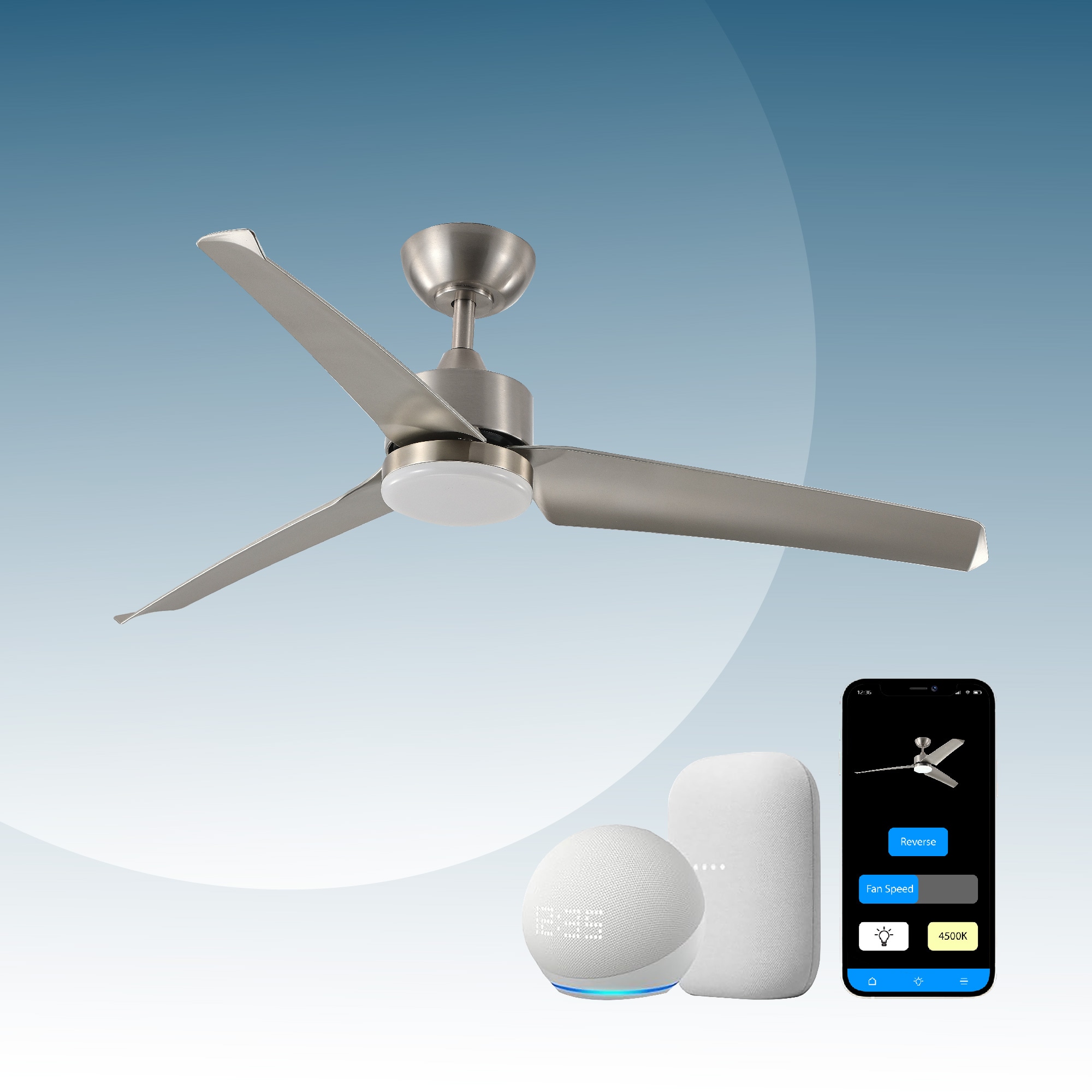 Promounts 52-in Silver with Satin Nickel Blades Color-changing Indoor Smart Propeller Ceiling Fan with Light (3-Blade) OHCF03-MT Sansujyuku sansujyuku.com