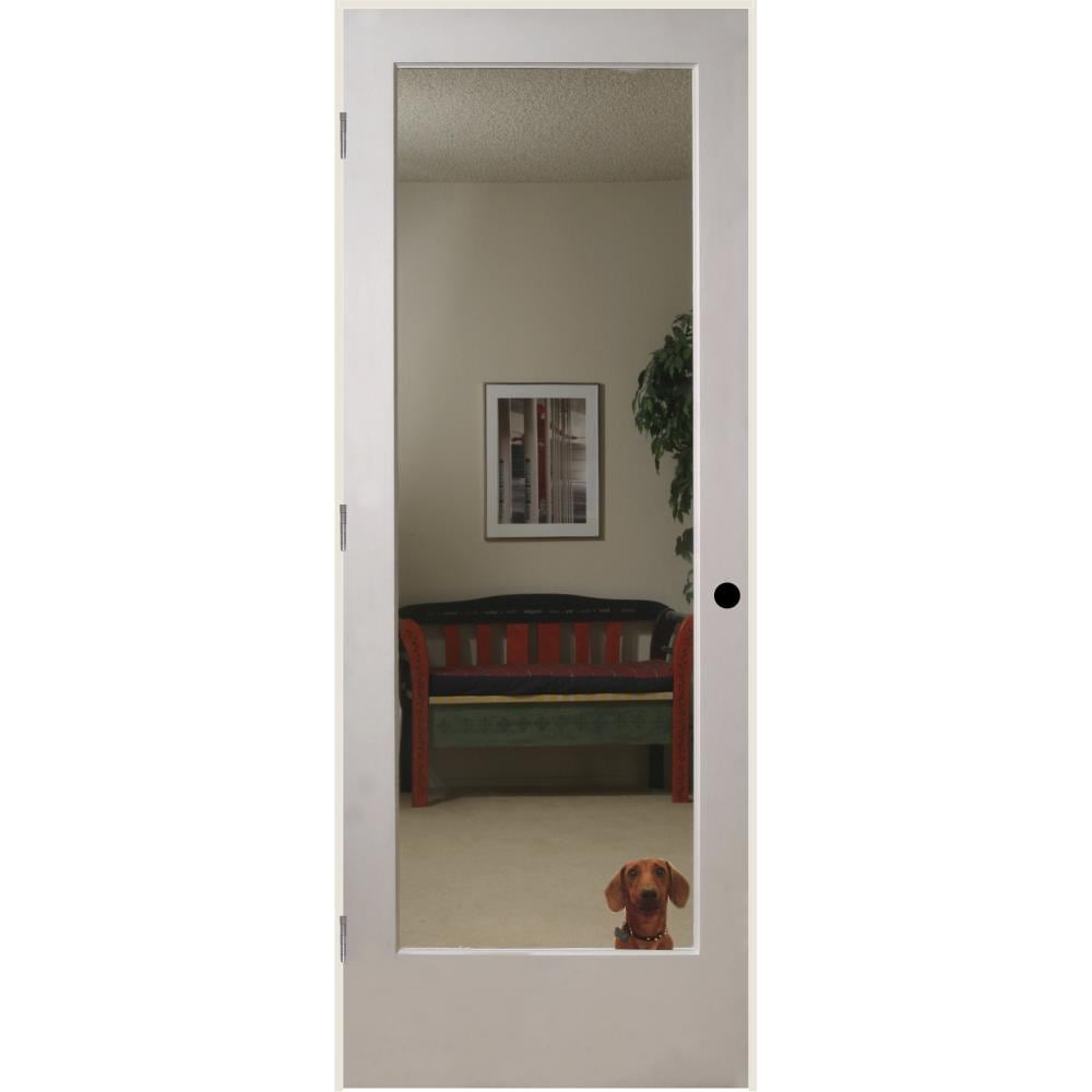 RELIABILT 36-in x 80-in Solid Core 1-panel Mirrored Glass Right Hand Smooth Primed Pine Wood Flat Jamb Single Prehung Interior Door in White -  LOD909786