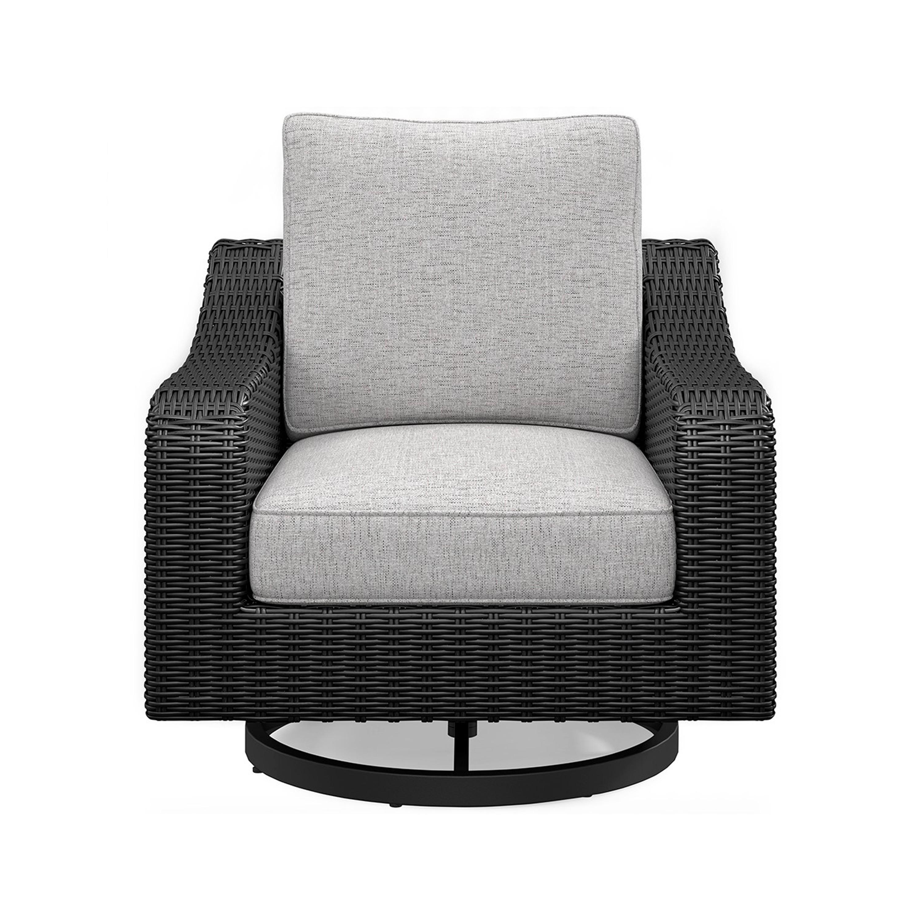 Gray Resin Wicker Swivel Lounge Chair with Cushions