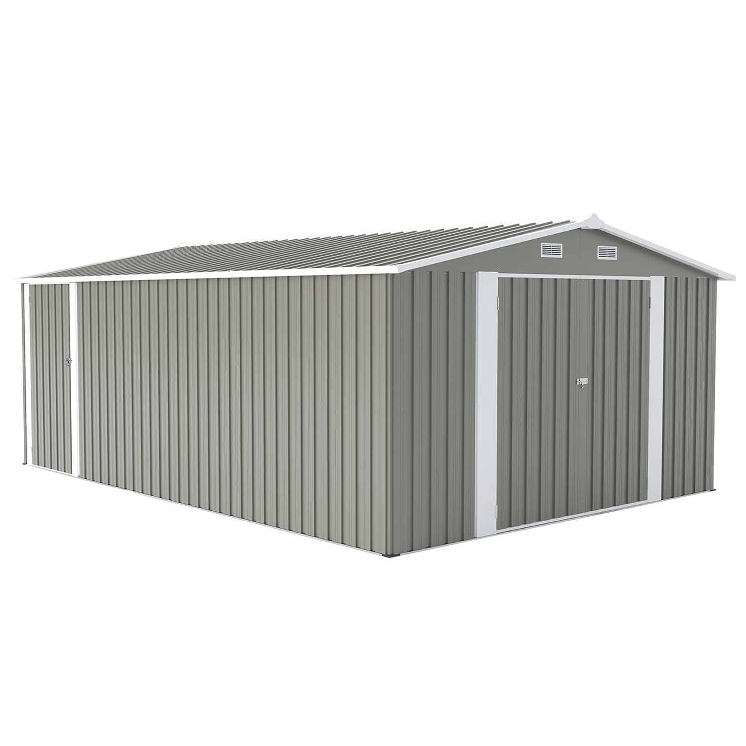 GZMR GZ-CA00022 10-ft x 14-ft Outdoor Storage Shed with 3 Lockable Doors Galvanized steel Metal Storage Shed
