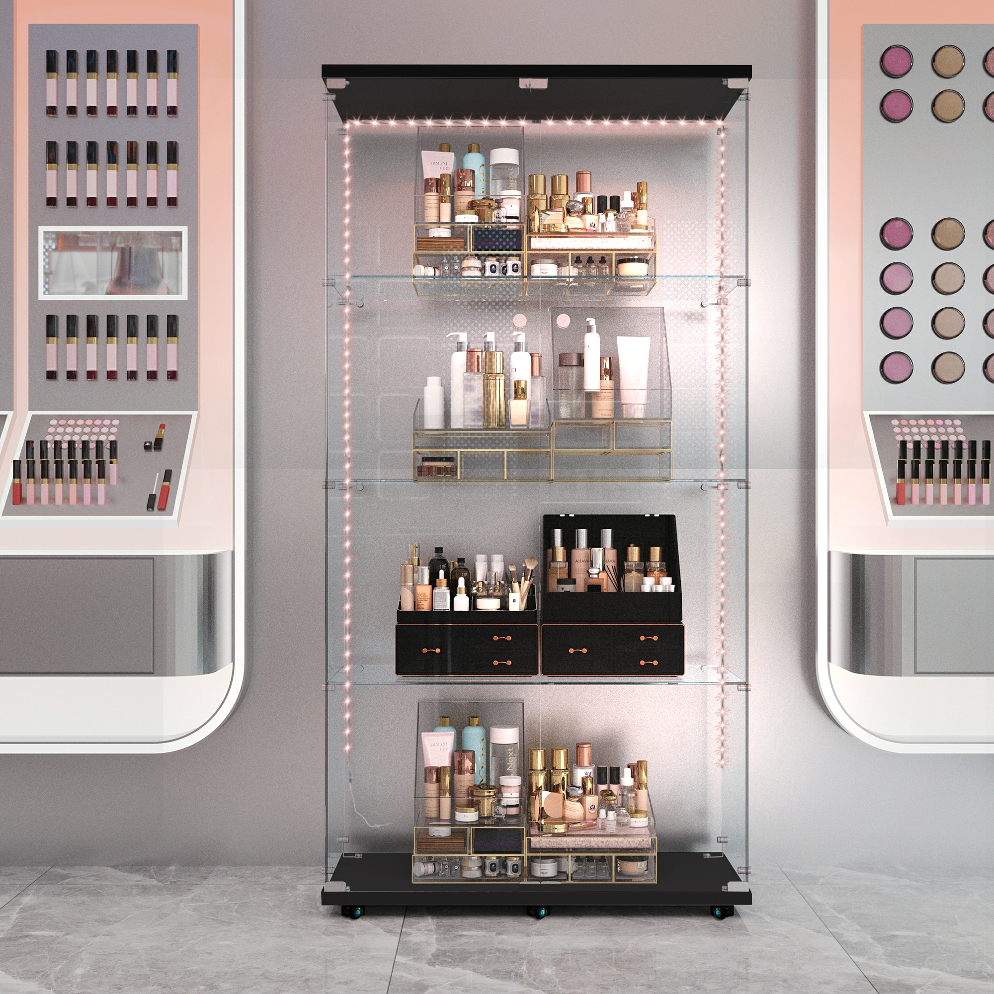 LOVMOR SF-Y-W3155S00005 Tempered Glass Display Cabinet Wine Cabinet Storage Cabinet File Cabinet with Bluetooth LED Light