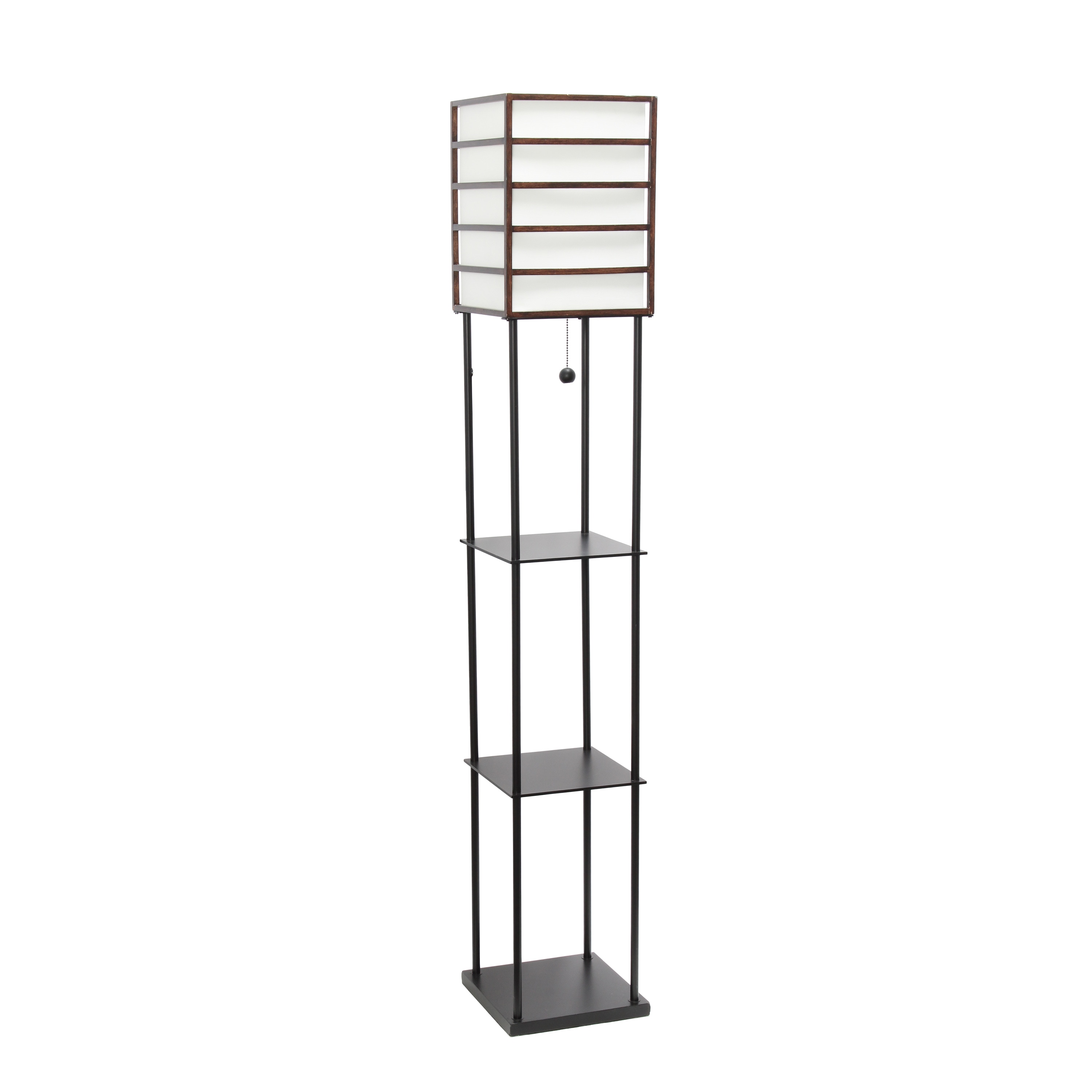 Lalia Home LHF-5055-DW 60-in Black/Dark Wood Shelf Floor Lamp with Linen Shade