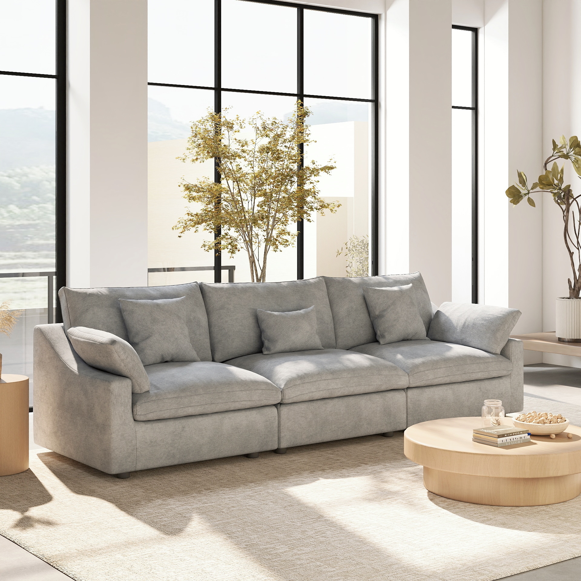 BuotiqHom DH-S3-140LG 119-in Modern Gray Linen 3 -seater Sectional