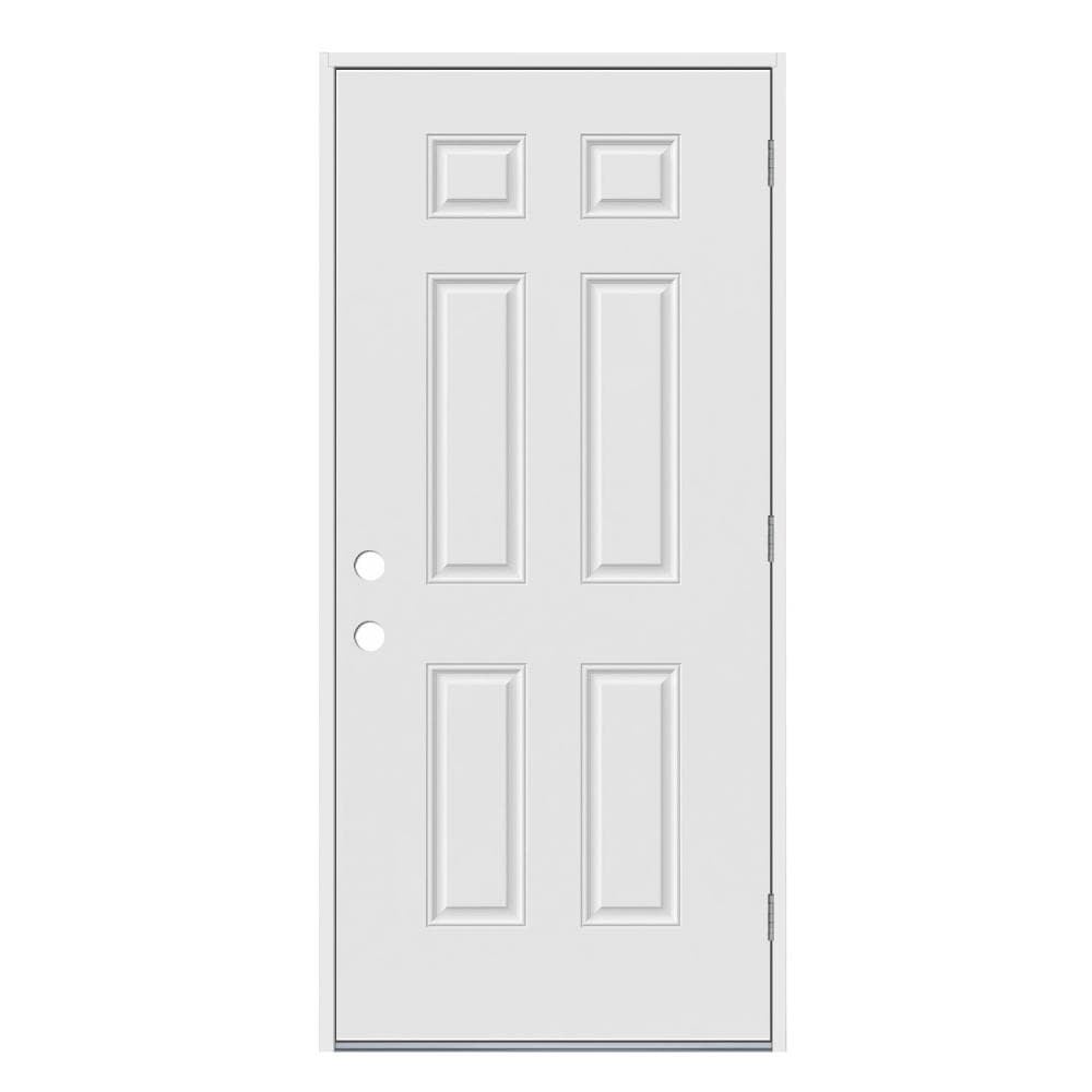 36-in x 80-in Steel Left-Hand Outswing Primed Prehung Single Front Door Insulating Core in Off-White | - JELD-WEN JW227700013