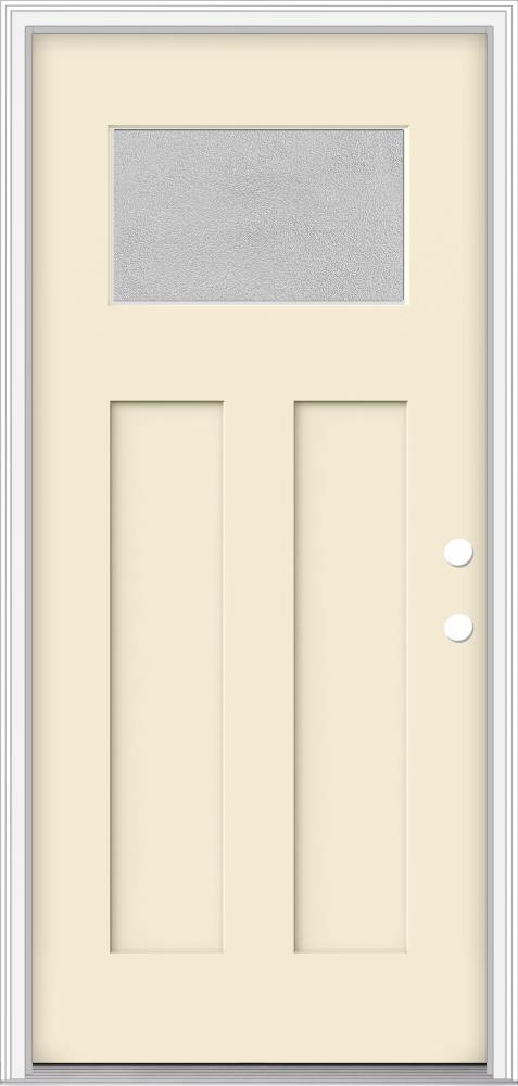 JELD-WEN LOWOLJW205800196 Microgranite 32-in x 80-in x 4-9/16-in Fiberglass Craftsman Left-Hand Inswing Bisque Painted Prehung Front Door with Brickmould Insulating Core