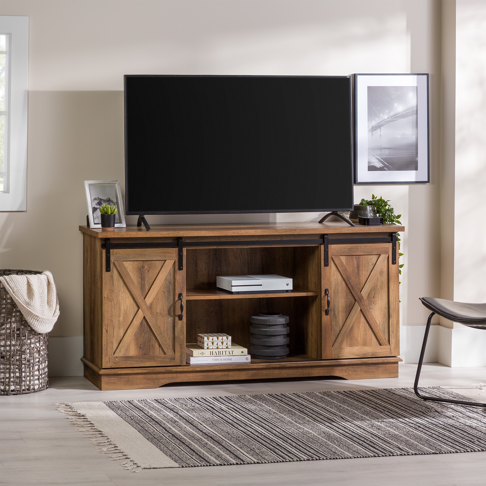 Walker Edison Transitional Reclaimed Barnwood Tv Stand (Accommodates ...