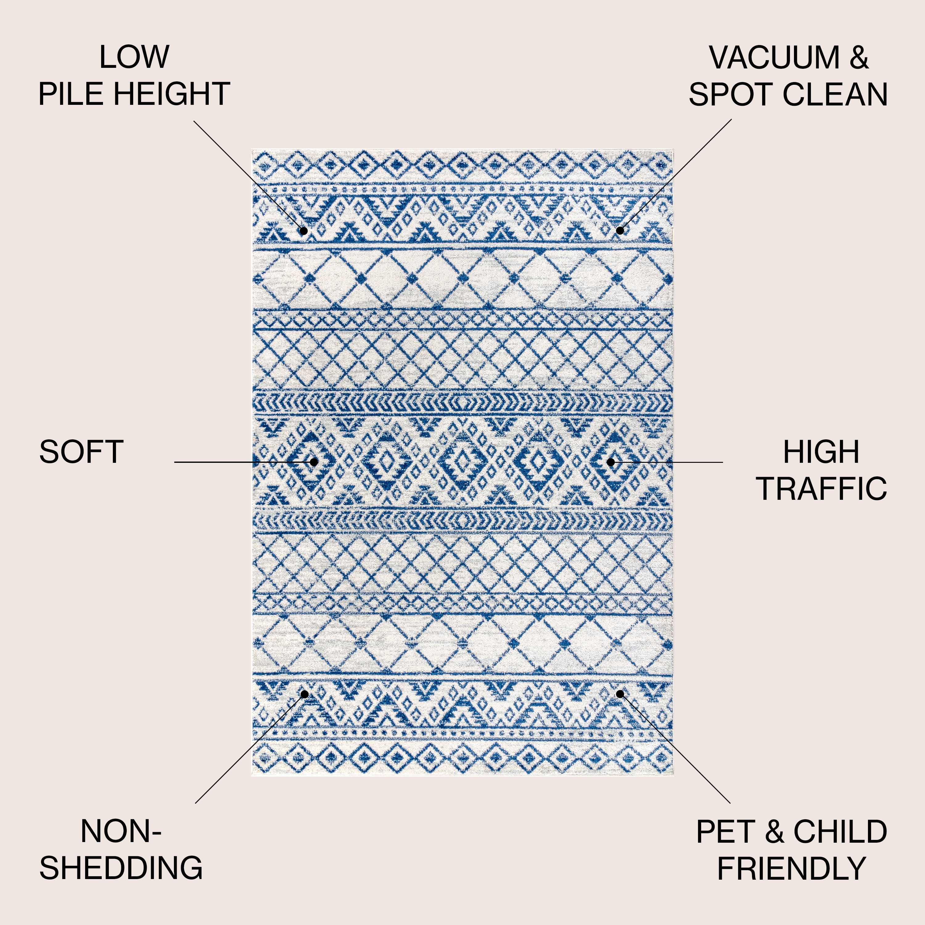 Blue Synthetic Reversible Rectangular 8' x 10' Area Rug