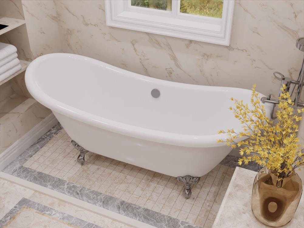 Belissima 69'' White Acrylic Clawfoot Freestanding Bathtub