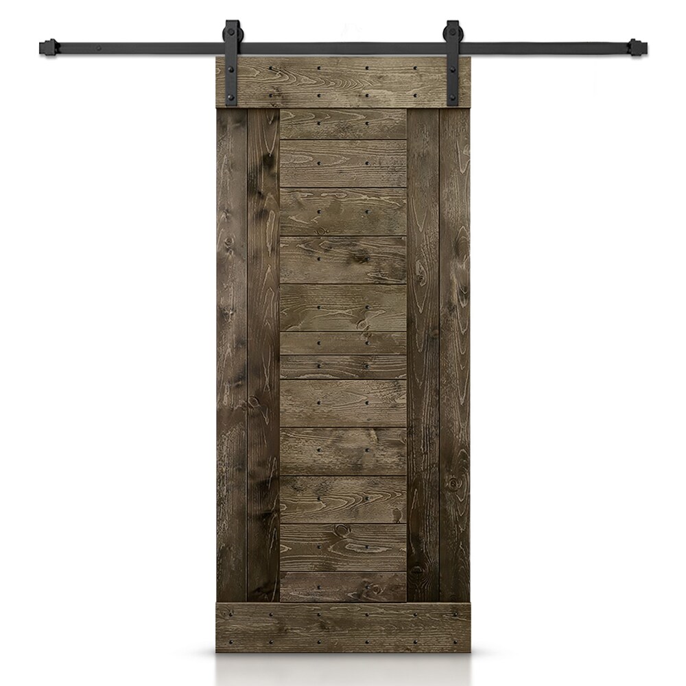 CALHOME SMK-96+DIY-N3-38CT 38-in x 84-in Espresso Pine Wood Solid core Single Barn Door (Hardware Included)