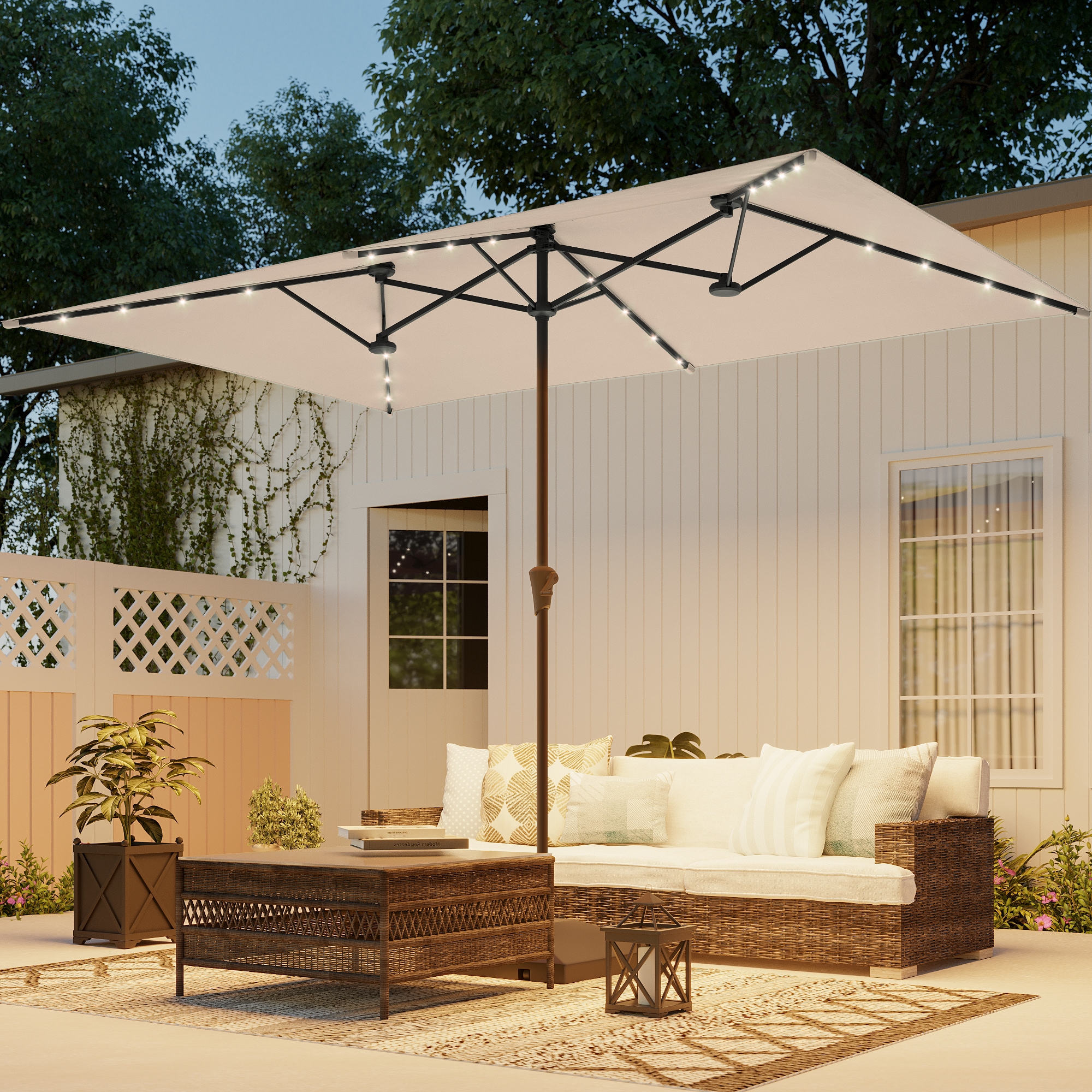 ACEGOSES LW-TP306WT 7-ft Steel Beige No-tilt Market Patio Umbrella with Lights
