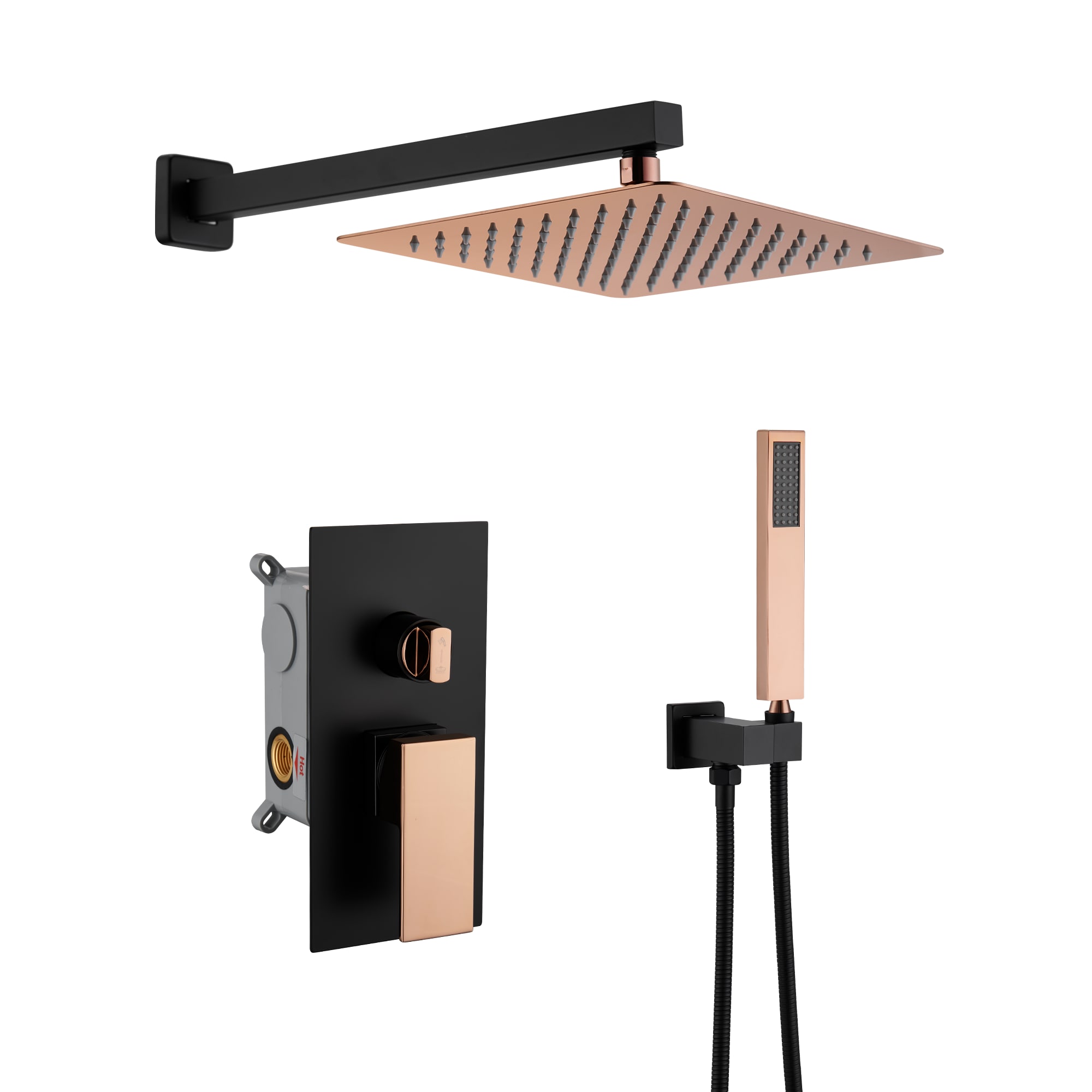 CASAINC WF-DB96102BN-10 2 Functions Wall Mount Shower Heads Shower System Rose Gold 10-in Built-In Shower Faucet System with 2-way Diverter ( Cartridge Valve Included )