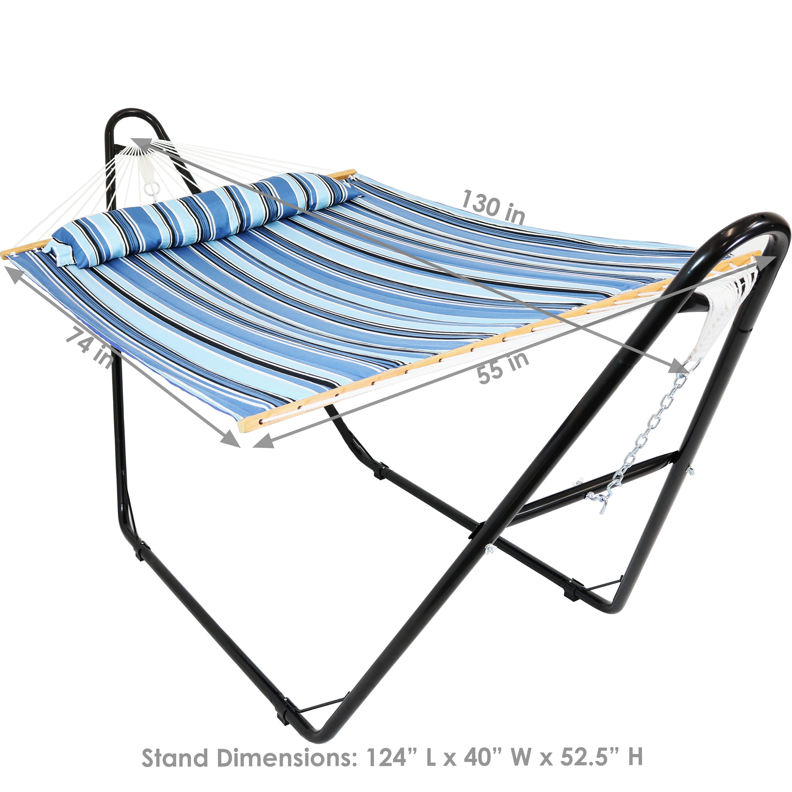 Misty Beach Blue Quilted Polyester Hammock with Steel Stand