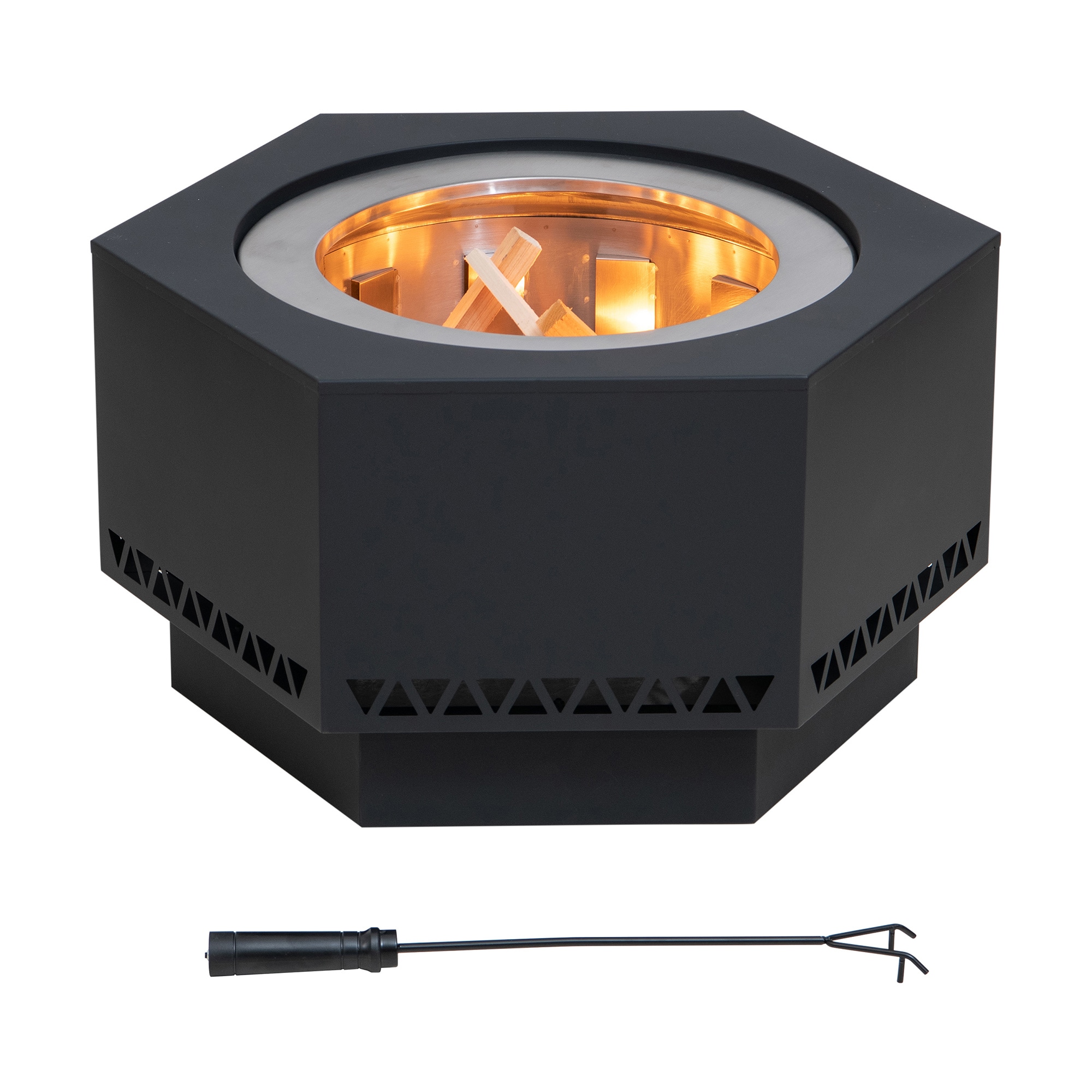 Sunjoy A301050511 27.87-in W Matte hammered black Stainless steel Wood-Burning Fire Pit
