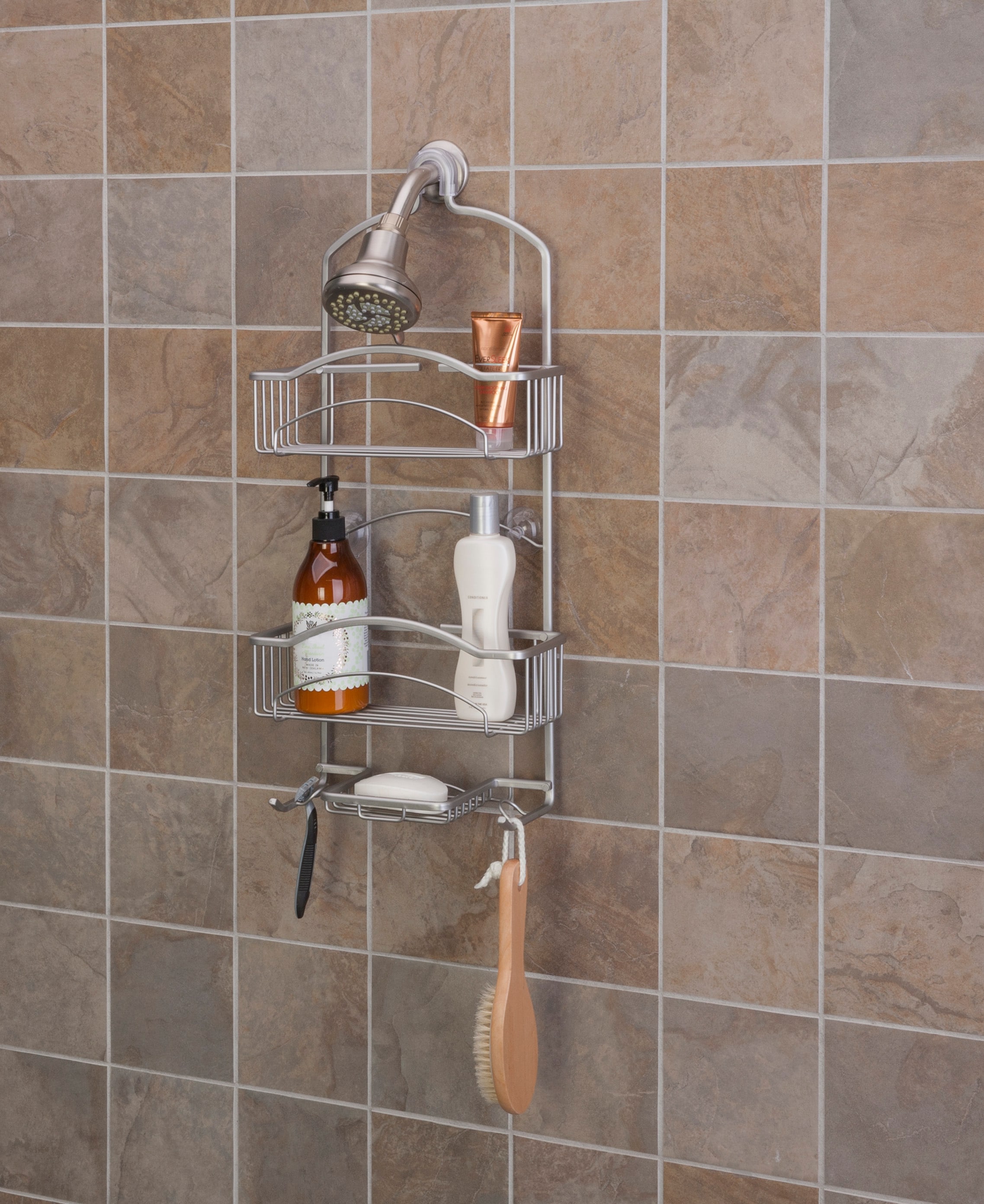 Satin Nickel Aluminum 2-Shelf Hanging Shower Caddy 11.5-in x 4.75-in x  24.25-in in the Bathtub & Shower Caddies department at