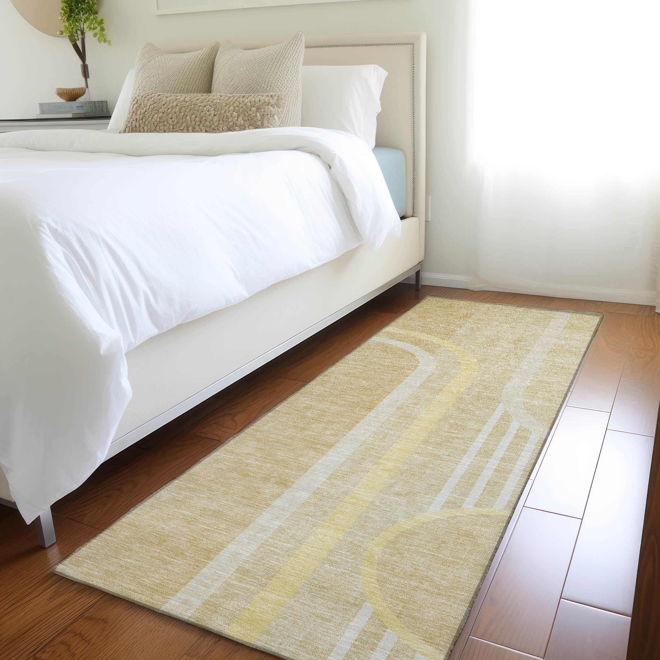 Addison Rugs ACN532BG2X8 Chantille 2 x 7 (ft) Polyester Beige Rectangular Indoor/Outdoor Abstract Mid-Century Modern Machine washable Area rug