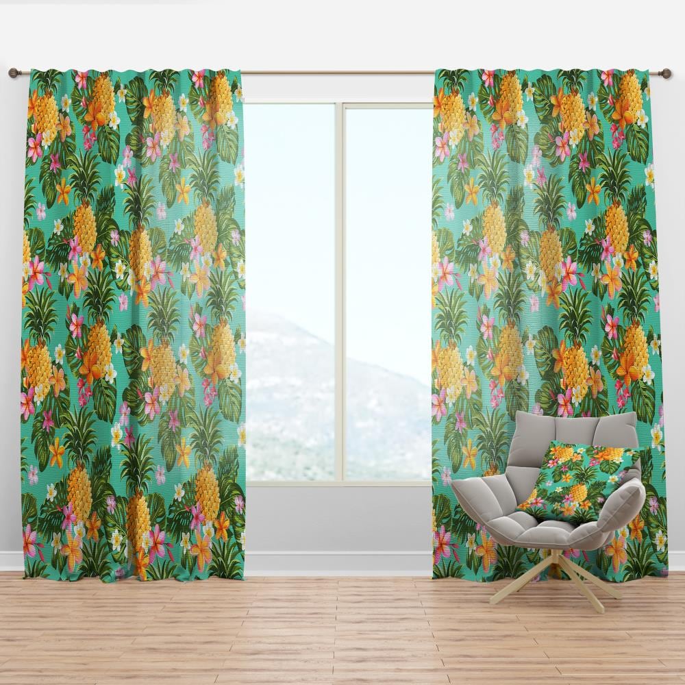 Designart CTN18951-52-95 95-Inches Blue Floral Room darkening Thermal lined Rod pocket Single curtain panel